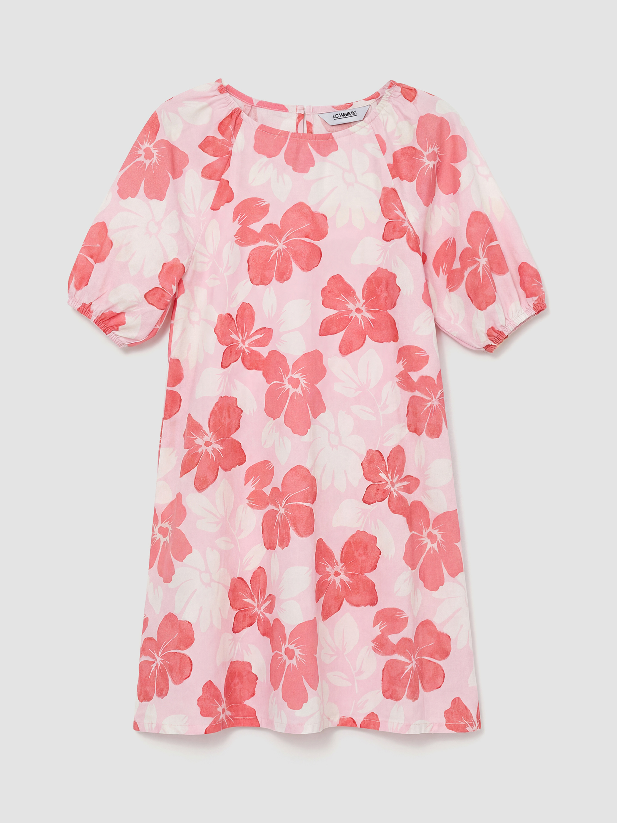 LCW Kids فستان بوبلين مُزهر للبنات بياقة دائرية - S6JM72Z4-LT4