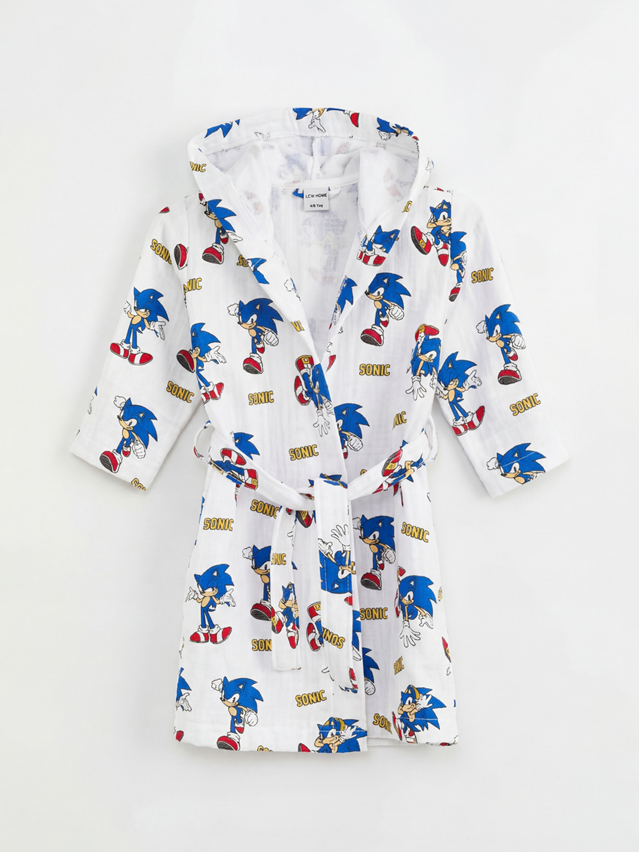 Beyaz Sonic Baskılı Pamuklu Erkek Çocuk Bornoz-1