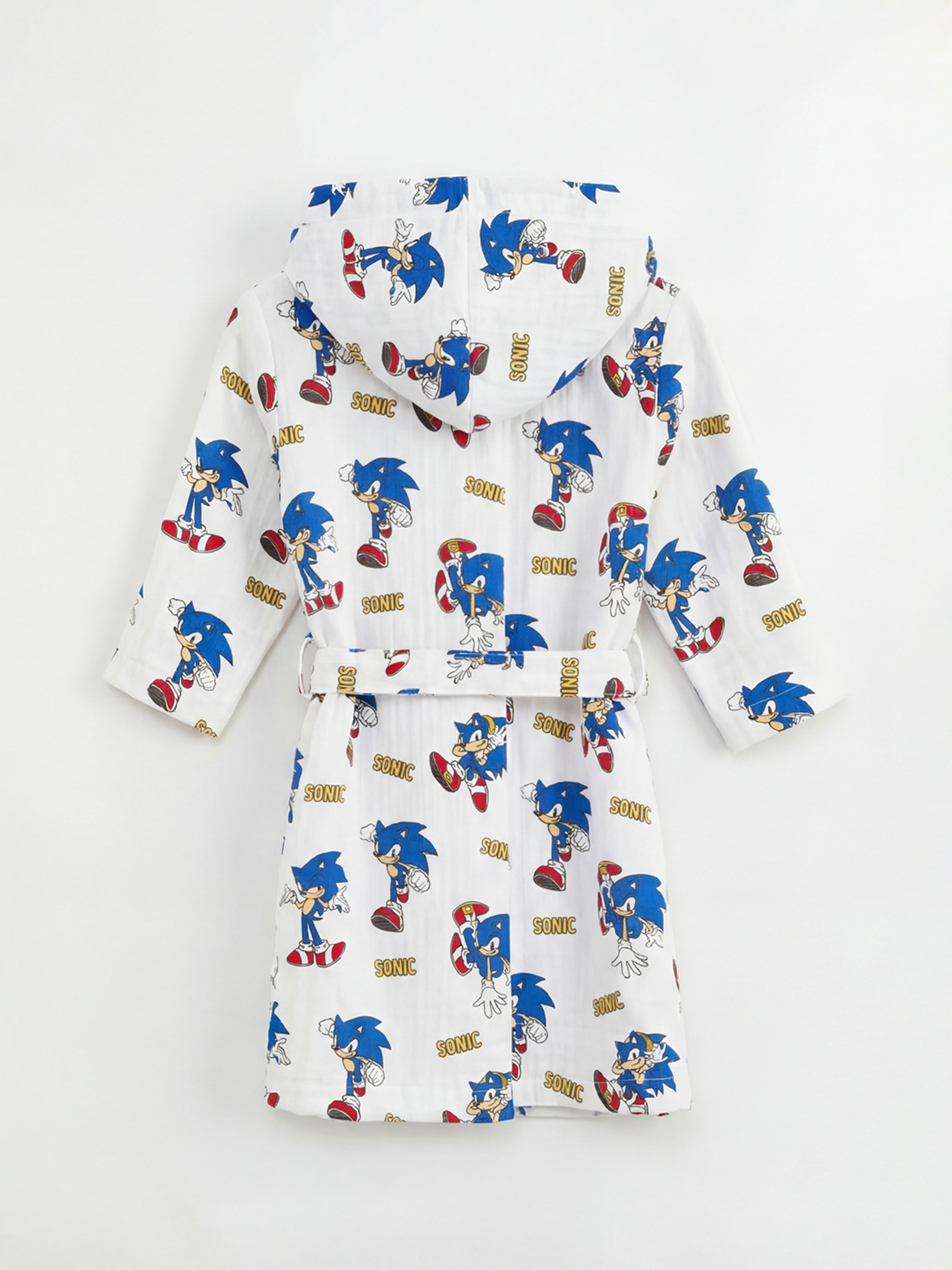 Beyaz Sonic Baskılı Pamuklu Erkek Çocuk Bornoz-2