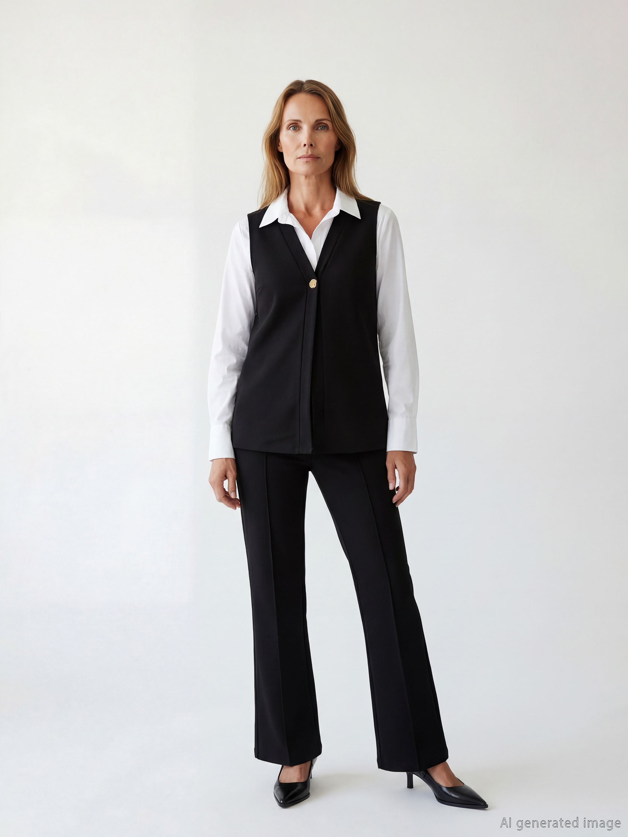 Siyah V Yaka Kadın Yelek-1