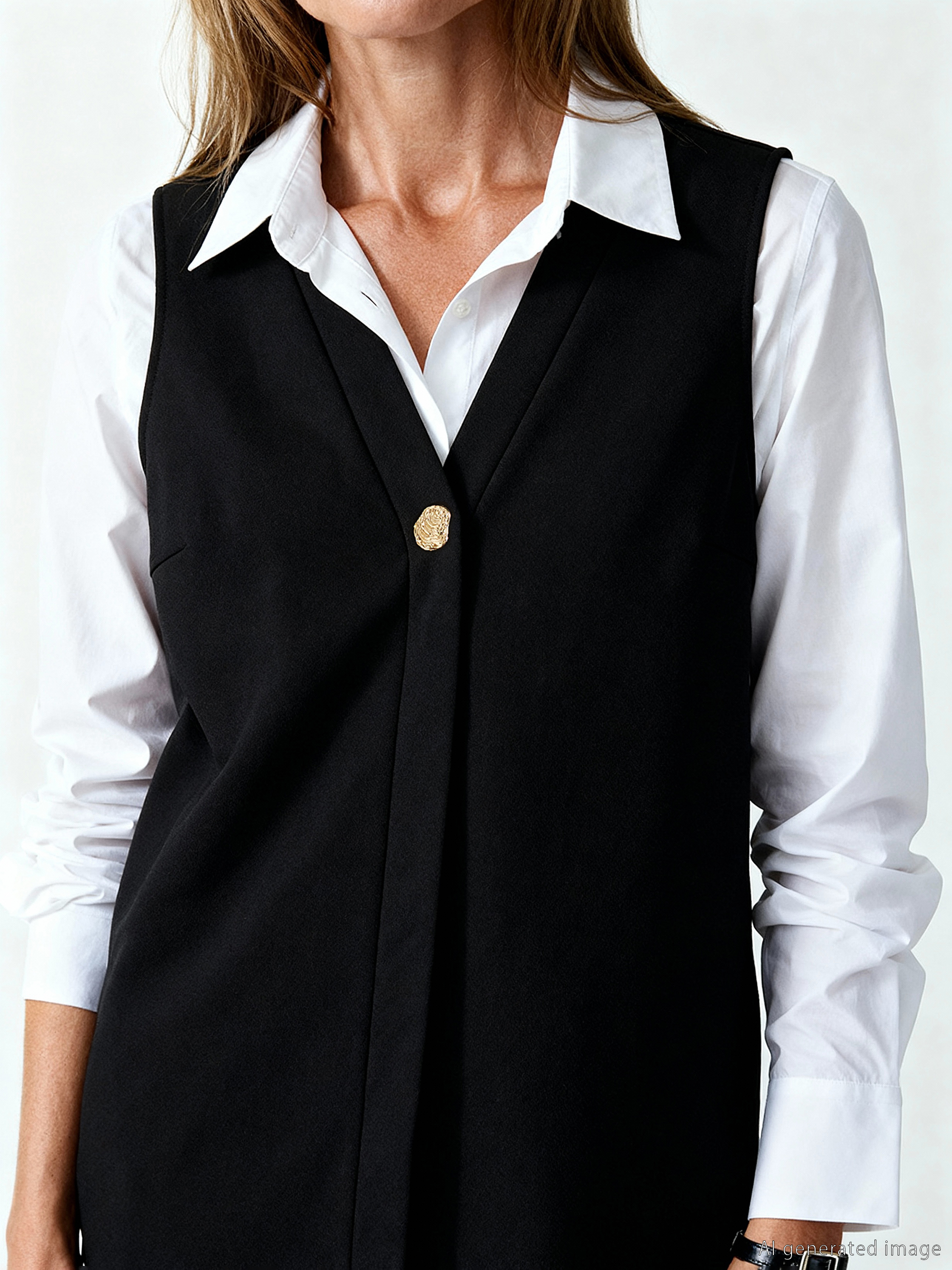 Siyah V Yaka Kadın Yelek-2