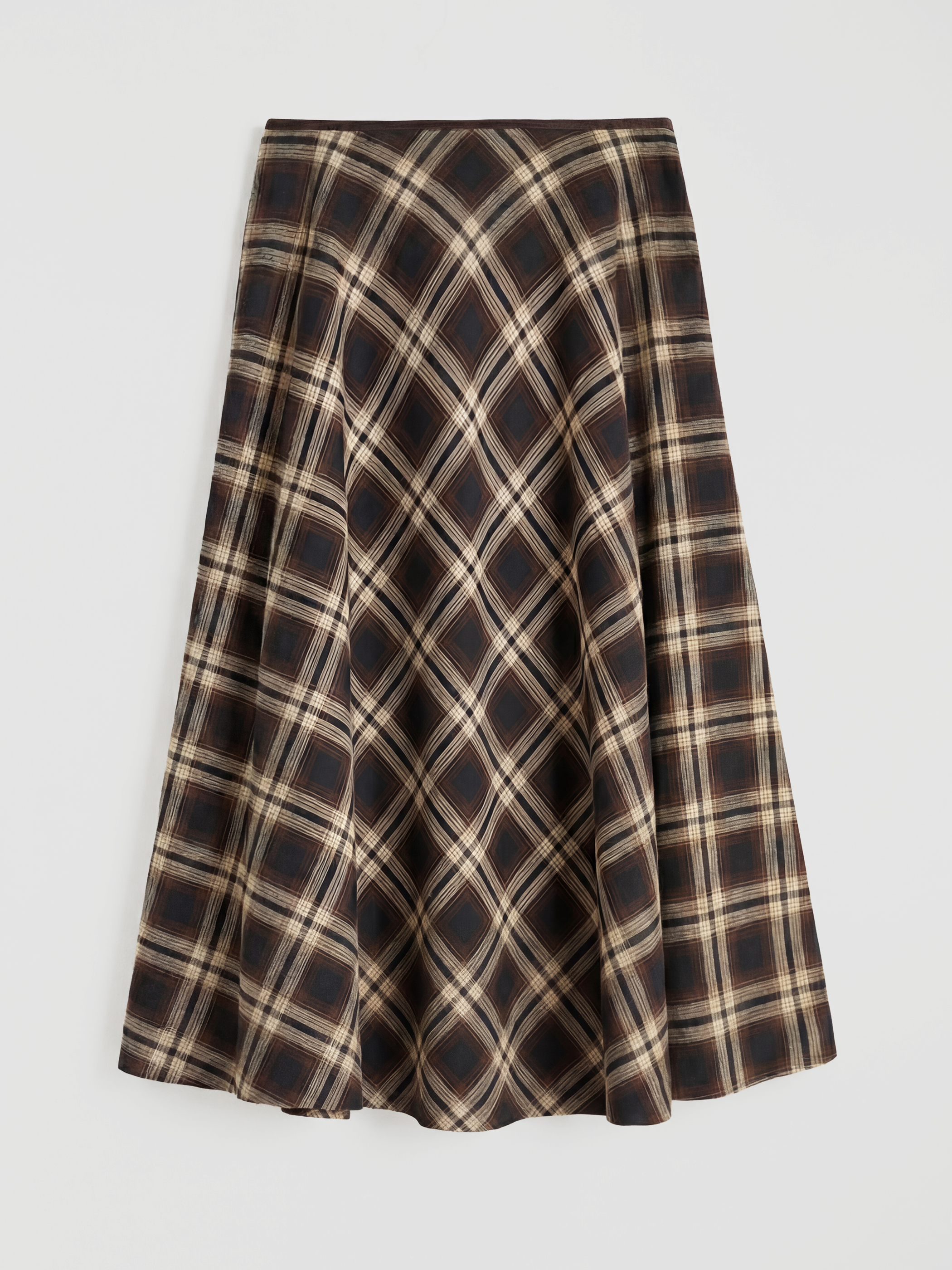 Kahverengi Beli Fermuarlı Ekose A Kesim Etek-1