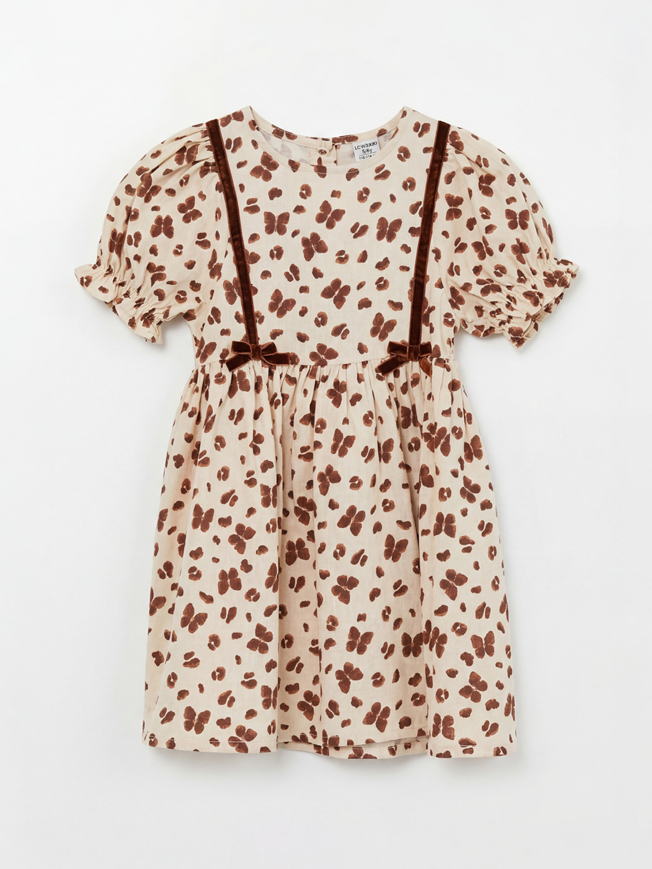 LCW Kids Bisiklet Yaka Kelebek Baskılı Kız Çocuk Elbise - S6JS11Z1-LQB