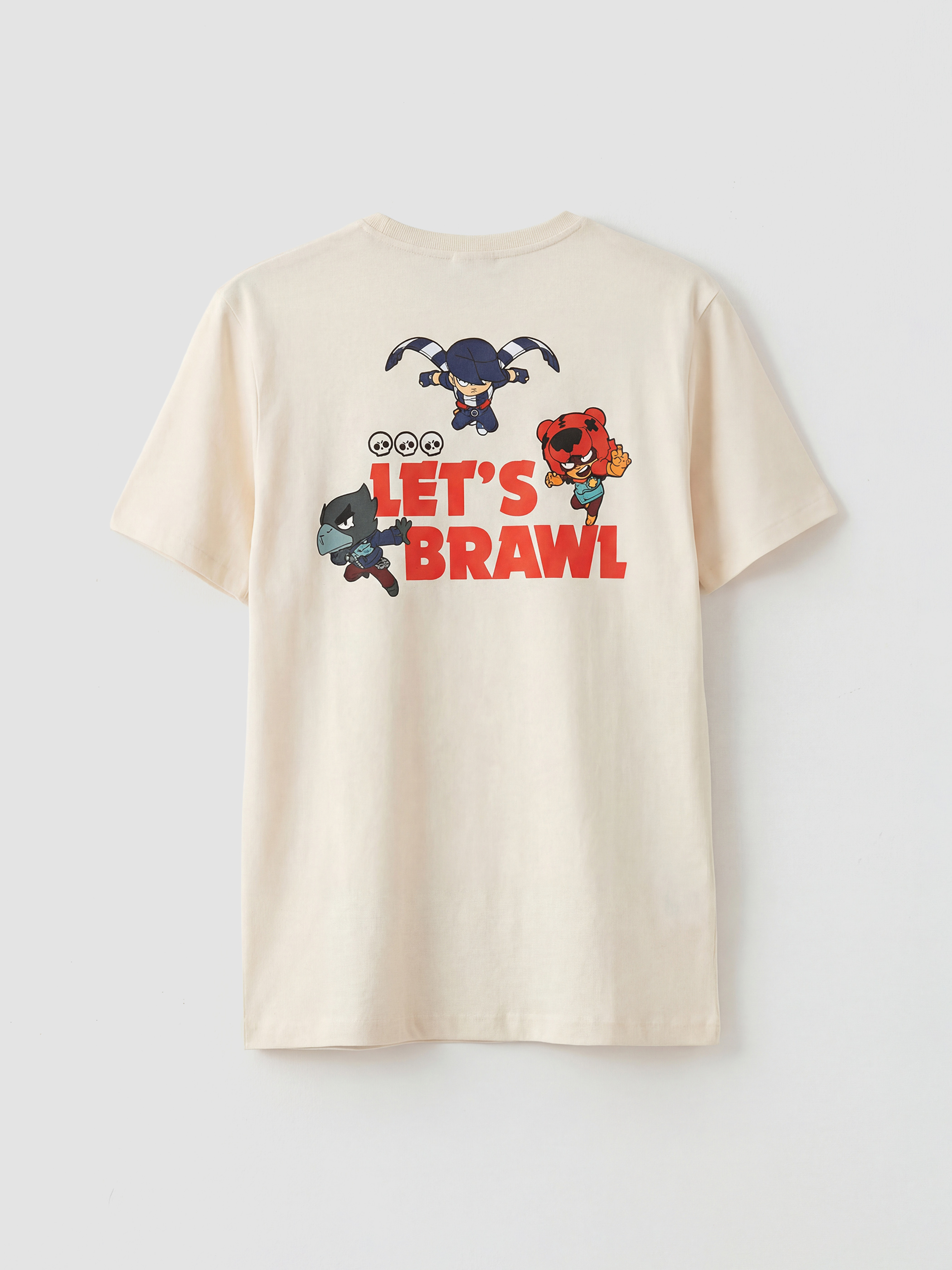 Bej Bisiklet Yaka Brawl Stars Baskılı Erkek Çocuk Tişört-1