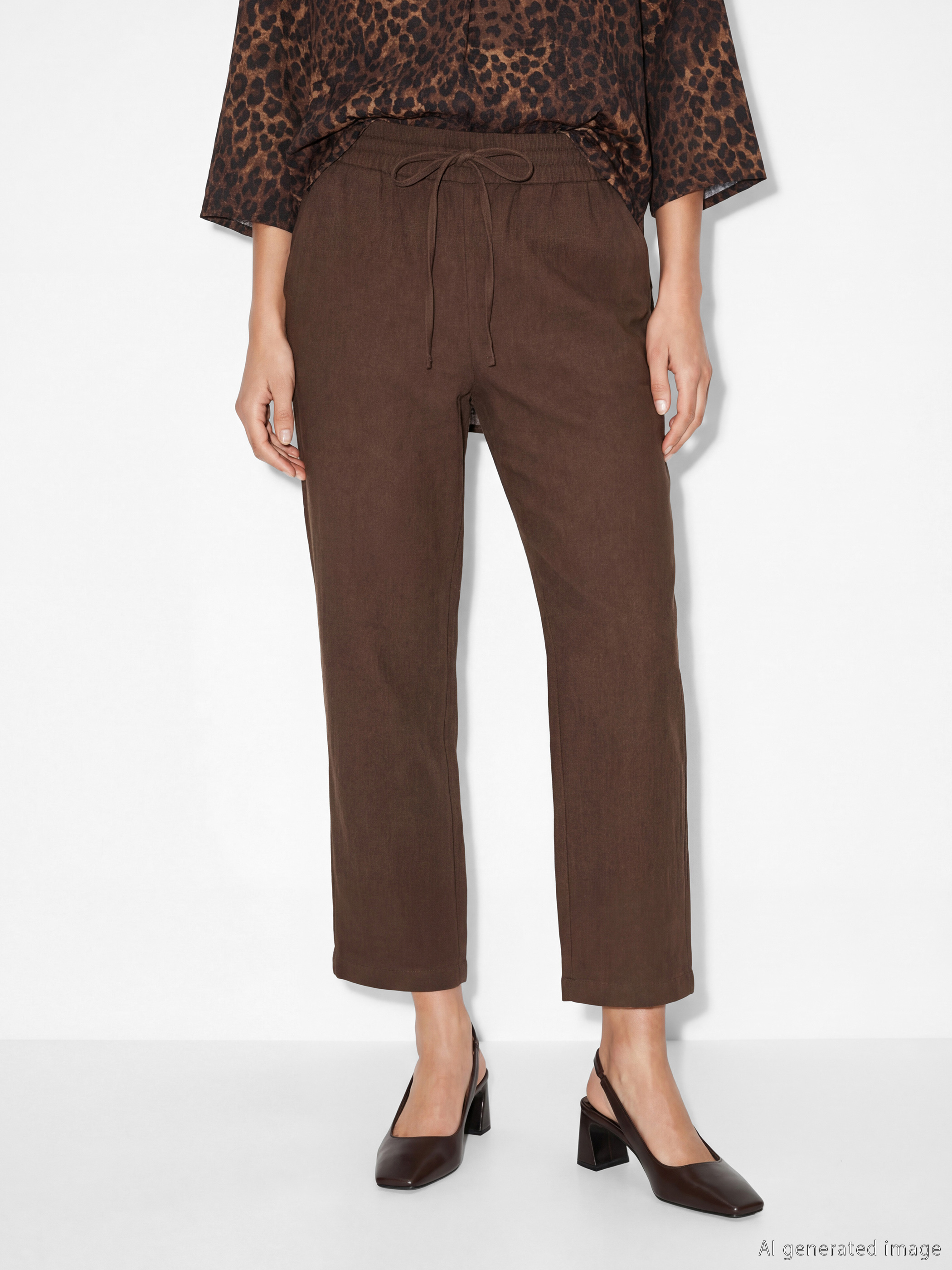 Kahverengi Beli Lastikli Kadın Pantolon-2