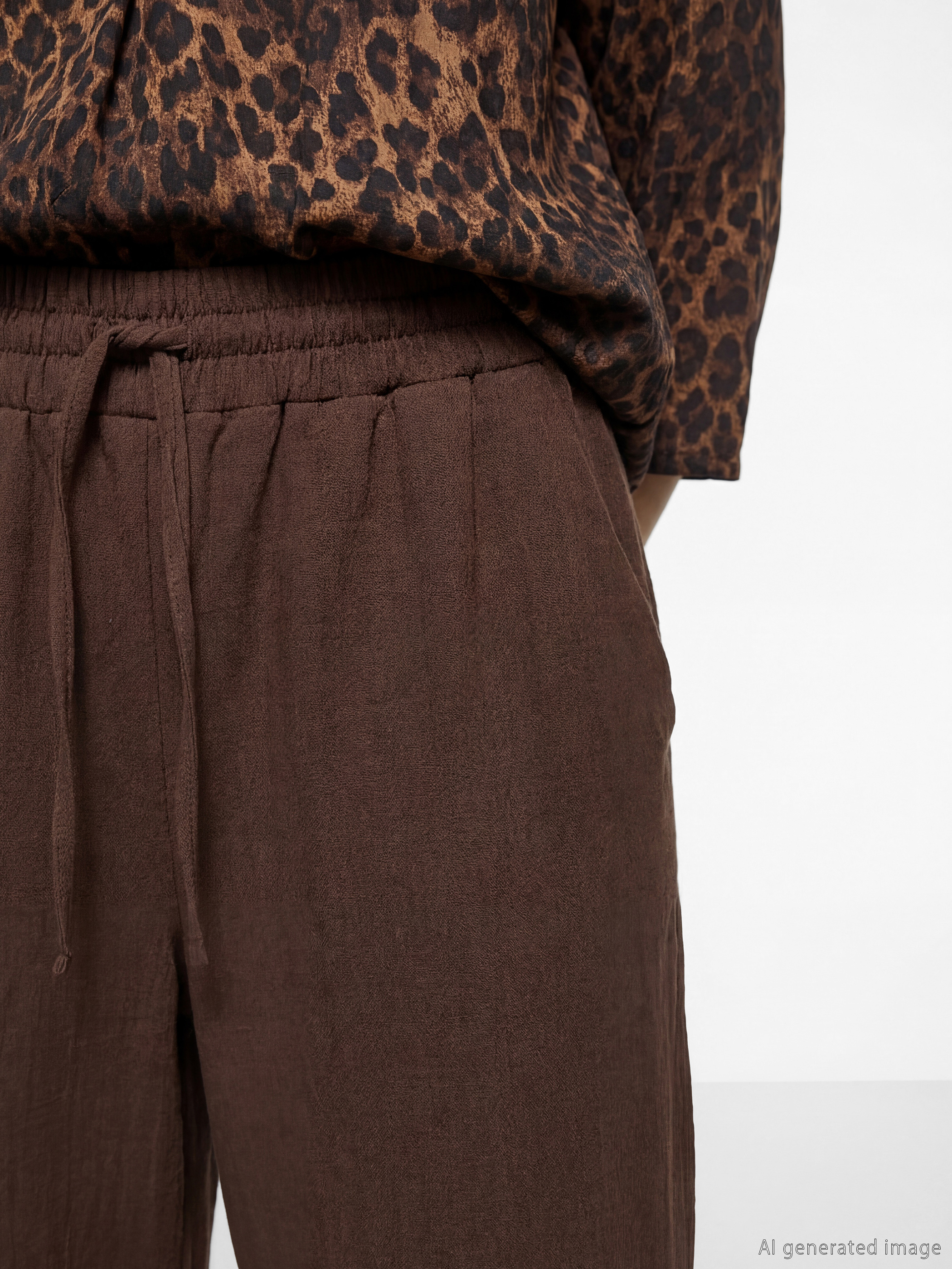 Kahverengi Beli Lastikli Kadın Pantolon-4