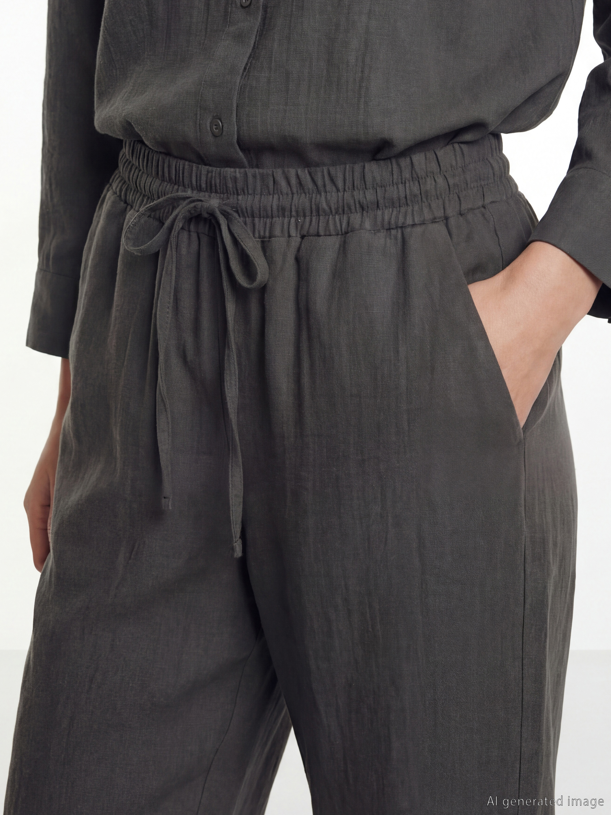 Antrasit Beli Lastikli Kadın Pantolon-2