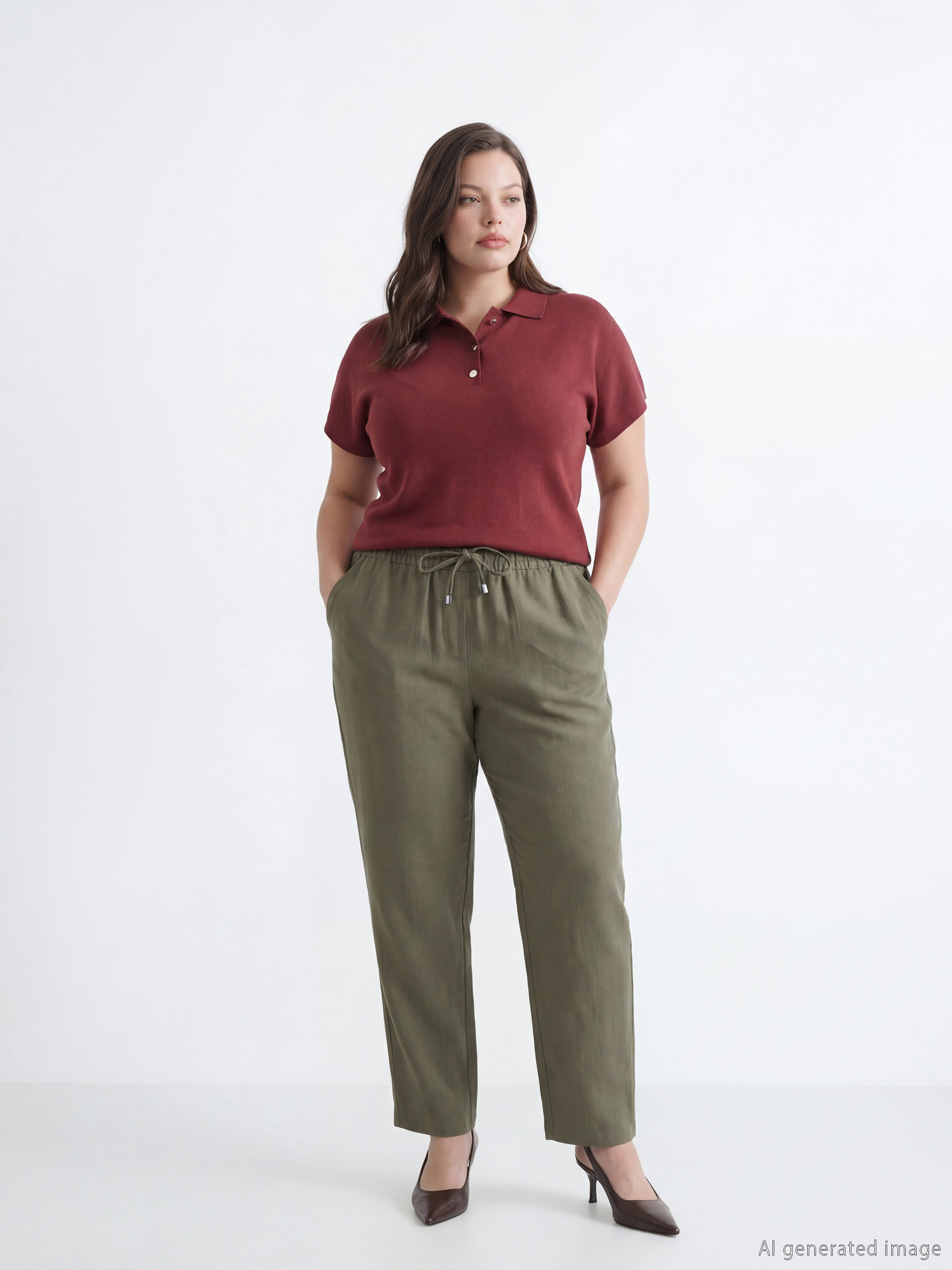 Haki Beli Lastikli Kadın Pantolon-1