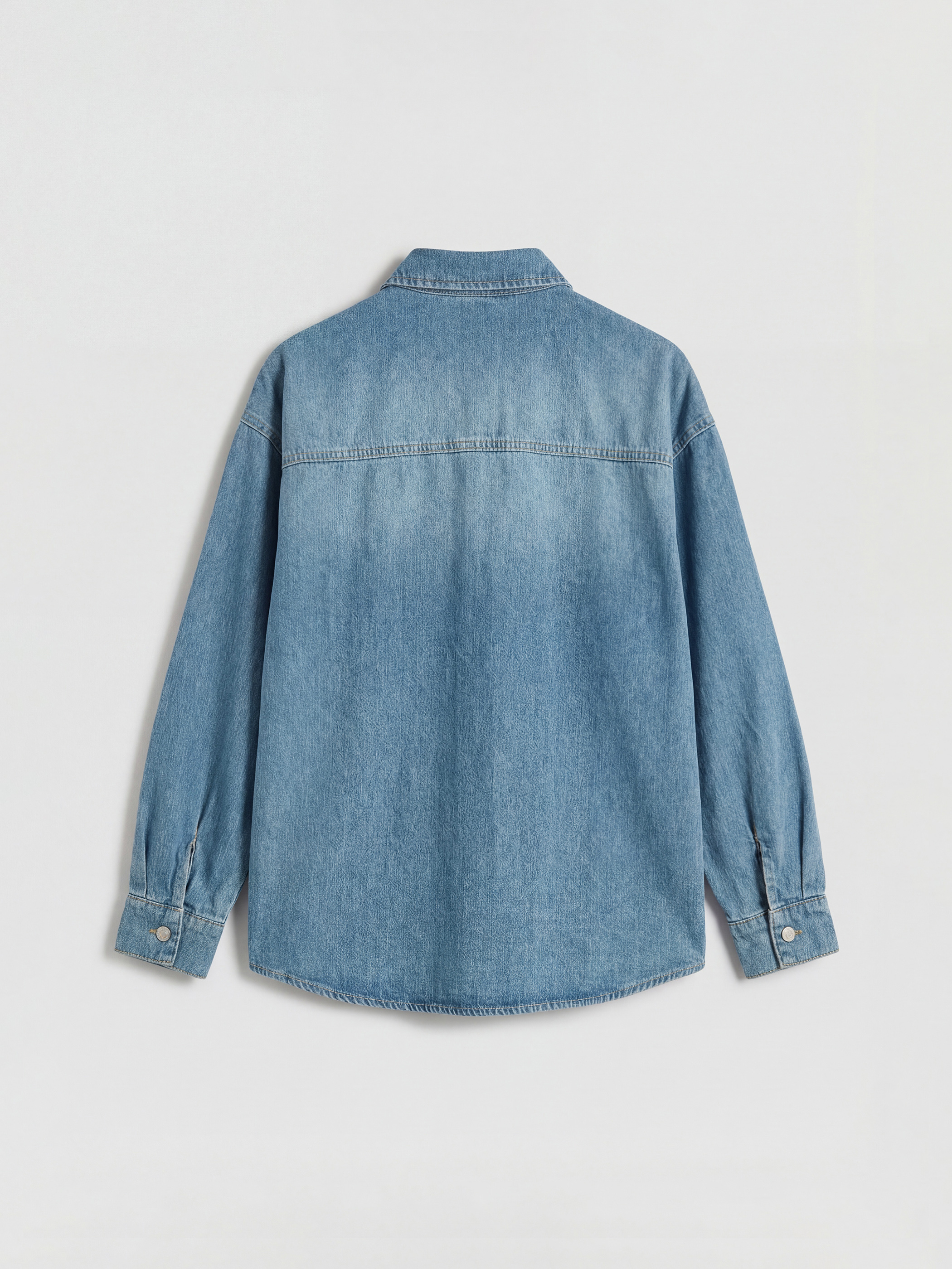 İndigo Oversize Kadın Jean Gömlek-1