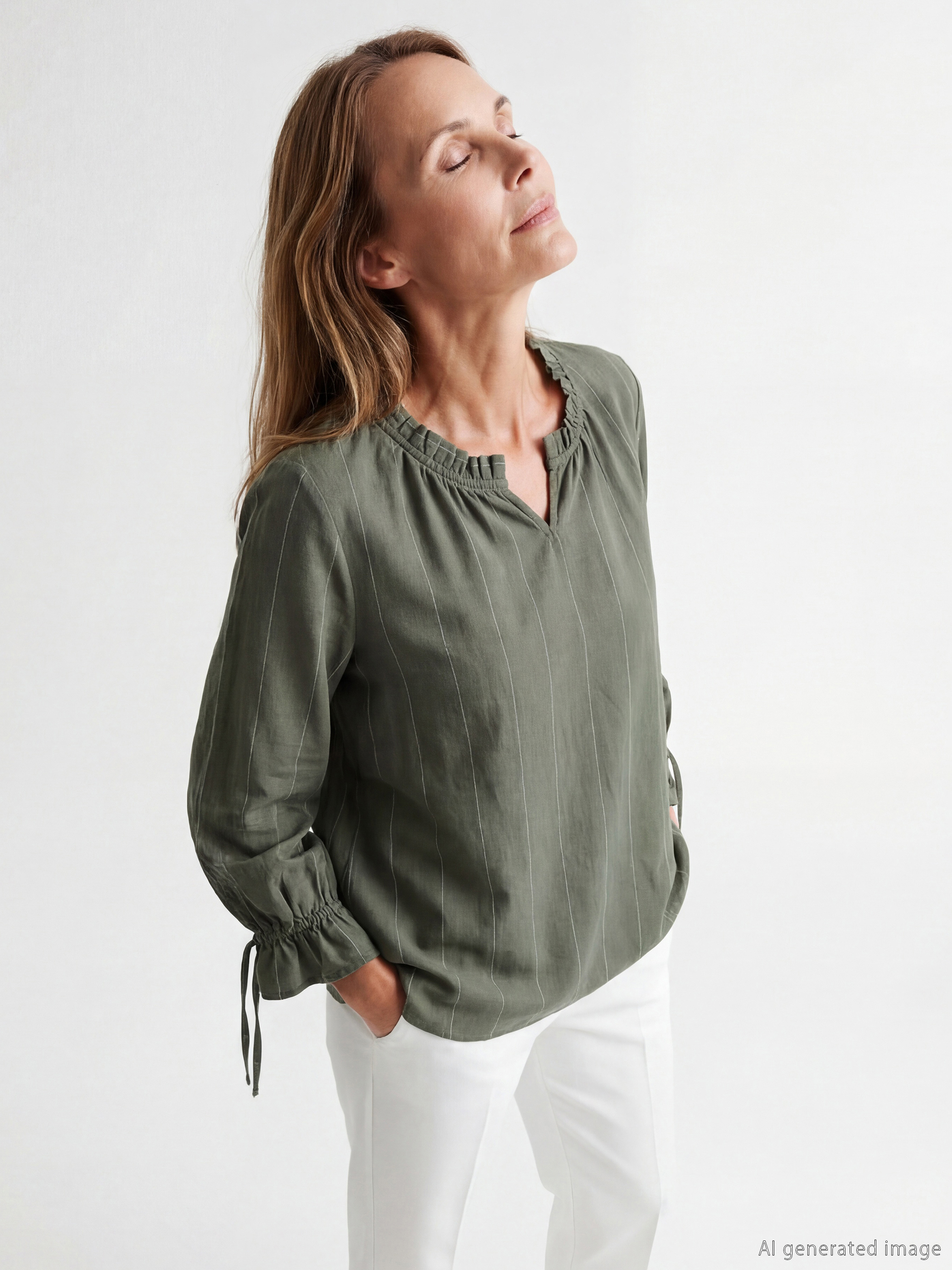 LCW Grace Fırfırlı Kaçık Yaka Çizgili Bluz - S6K095Z8-LGE