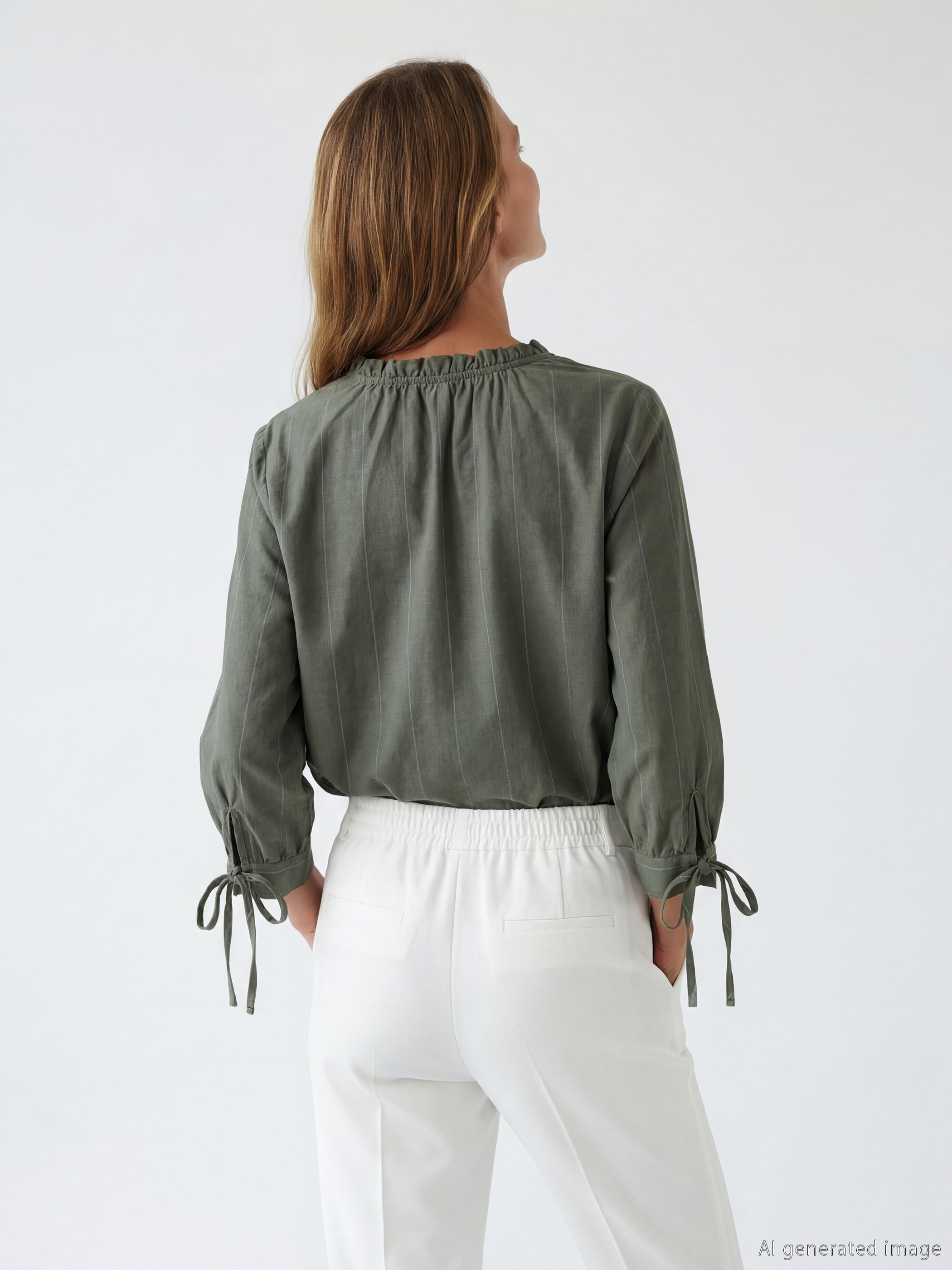 بلوزة مخططة بياقة بشق ومكشكشة-3