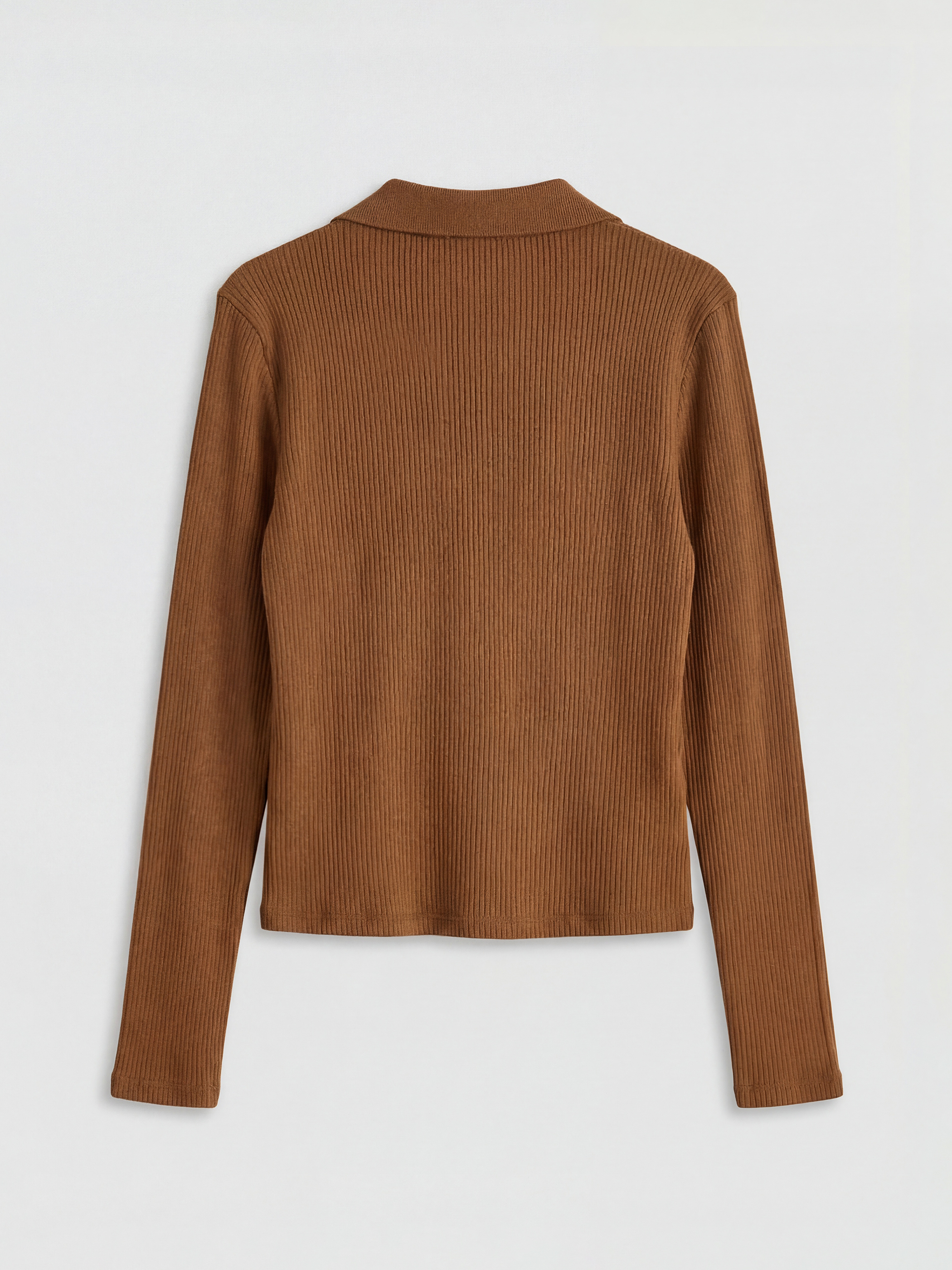 Kahverengi Polo Yaka Kadın Triko Body-5