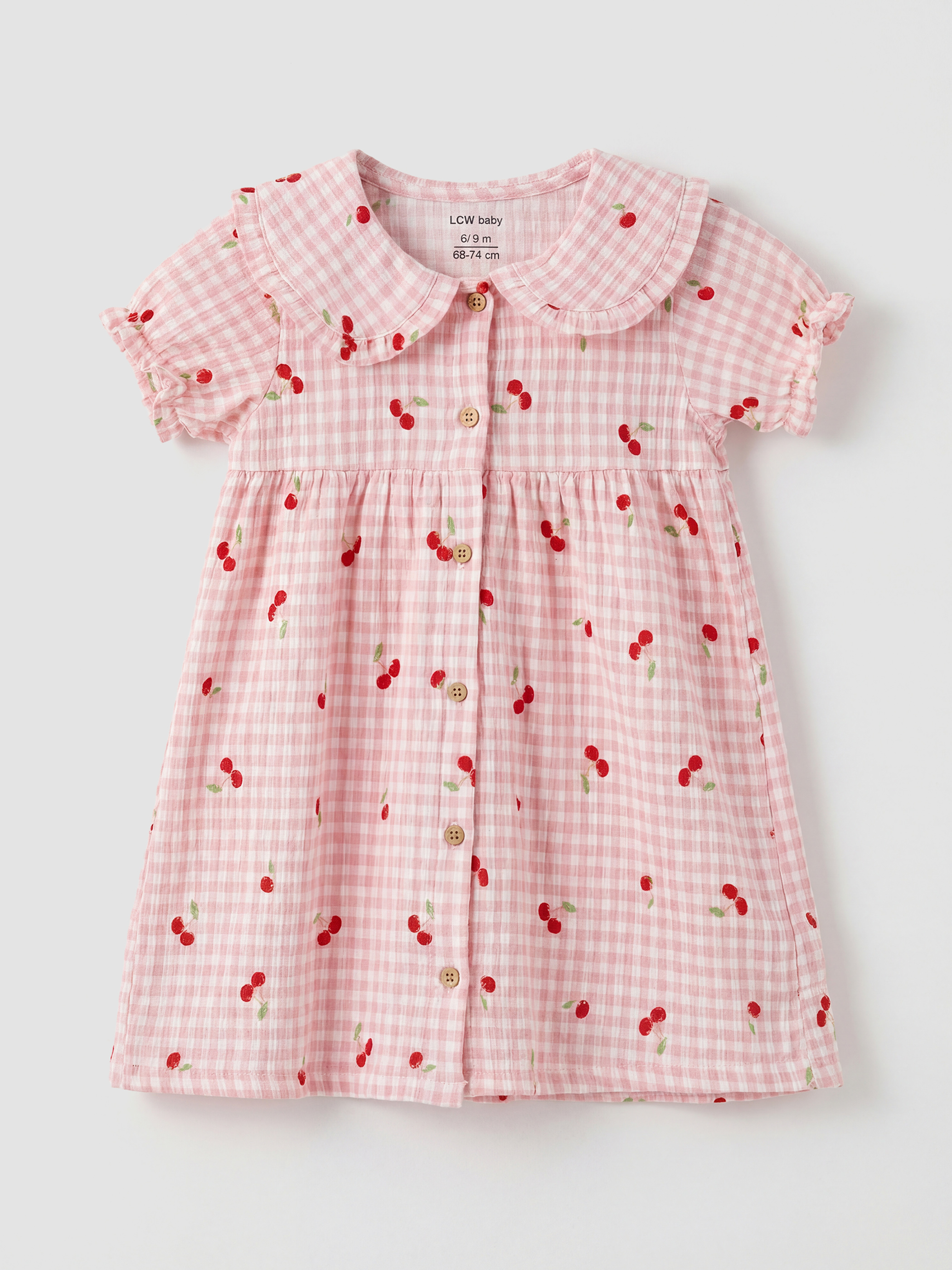 LCW baby Bebe Yaka Kiraz Desenli Kız Bebek Elbise - S6K228Z1-LRA