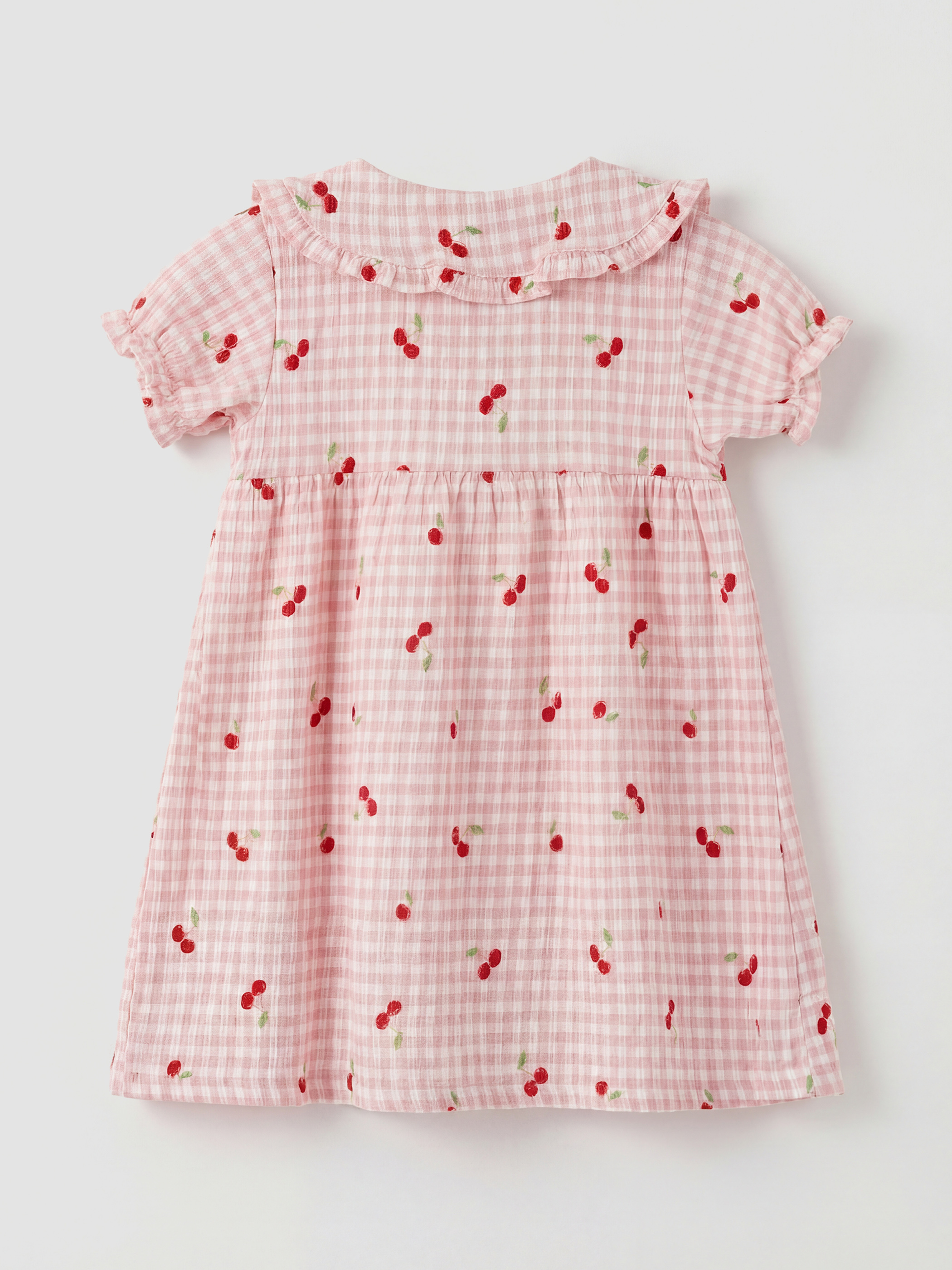 Ekru Bebe Yaka Kiraz Desenli Kız Bebek Elbise-1