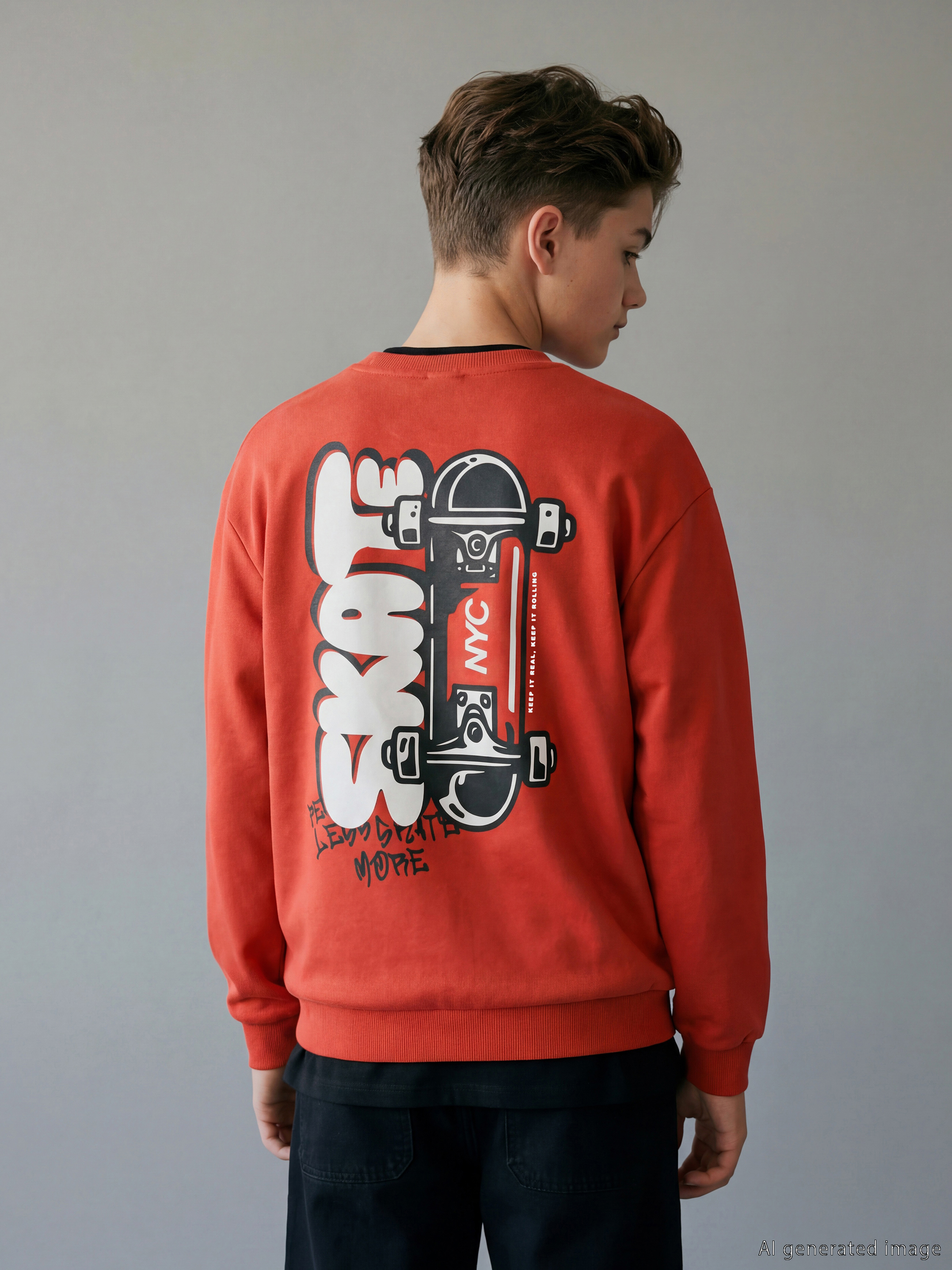 Kırmızı Baskılı Erkek Çocuk Kalın Sweatshirt-1