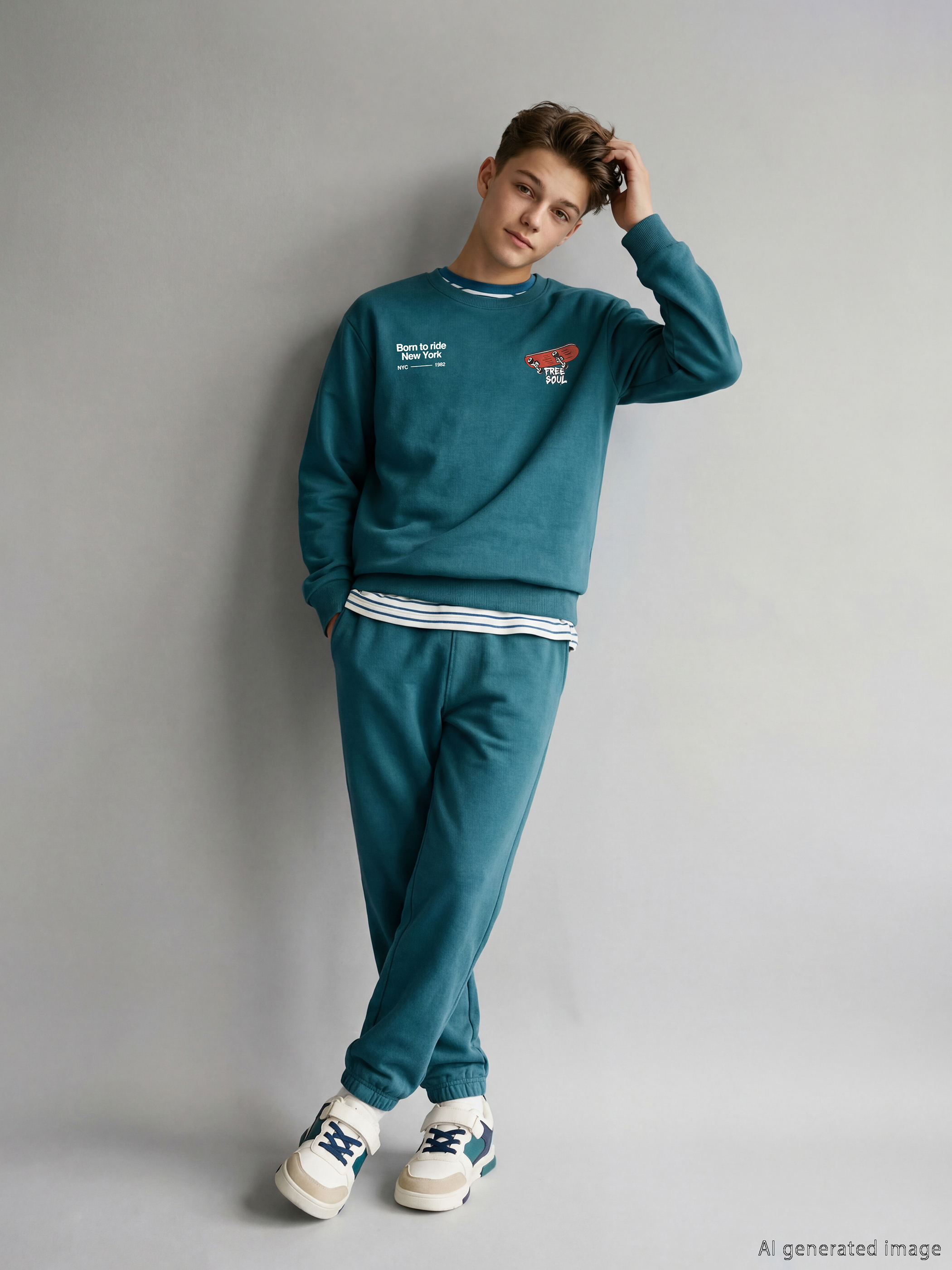 LCW Kids Bisiklet Yaka NYC Baskılı Erkek Çocuk Eşofman Takımı - S6K296Z4-R4T