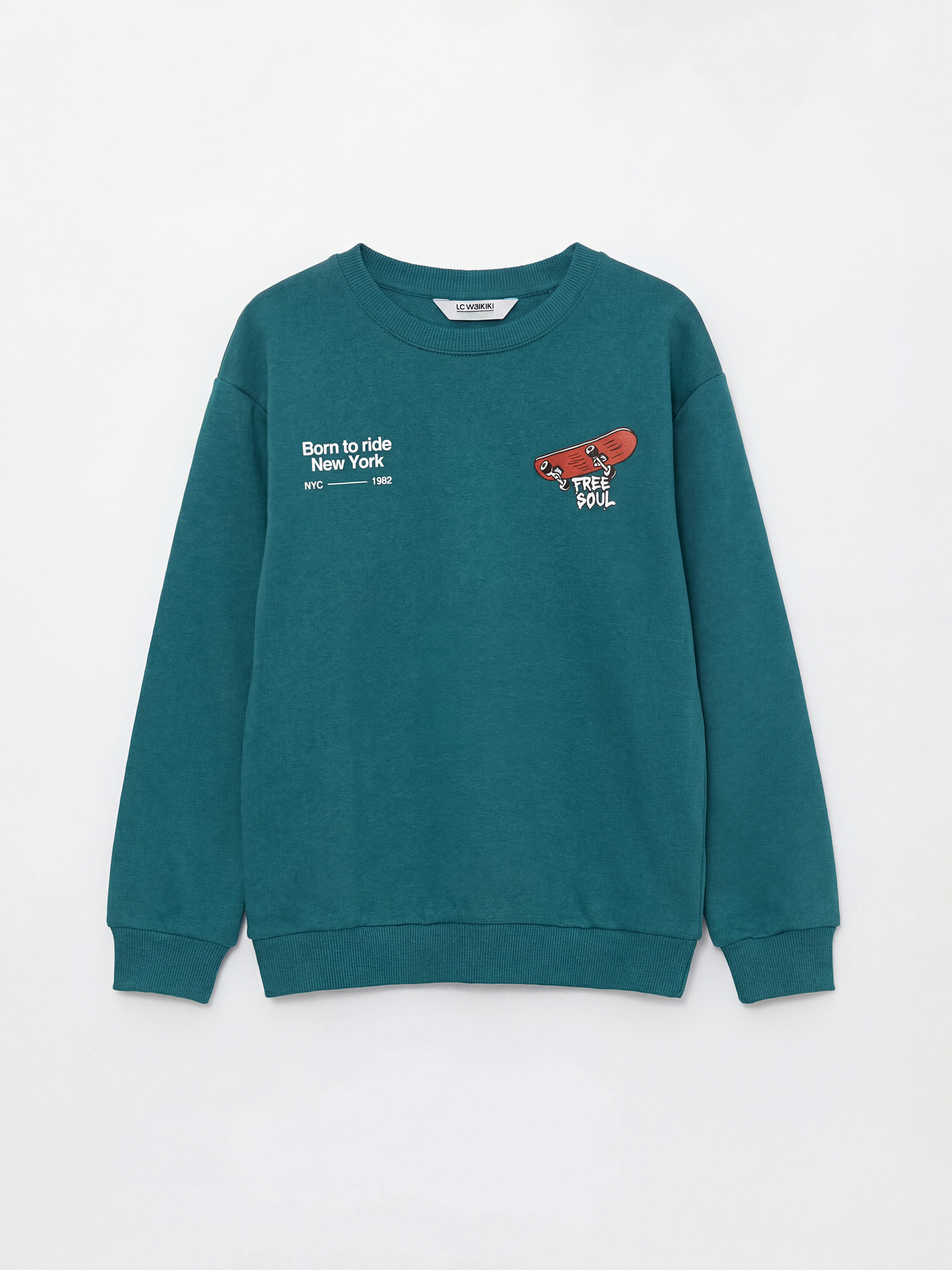 Petrol Bisiklet Yaka NYC Baskılı Erkek Çocuk Eşofman Takımı-1