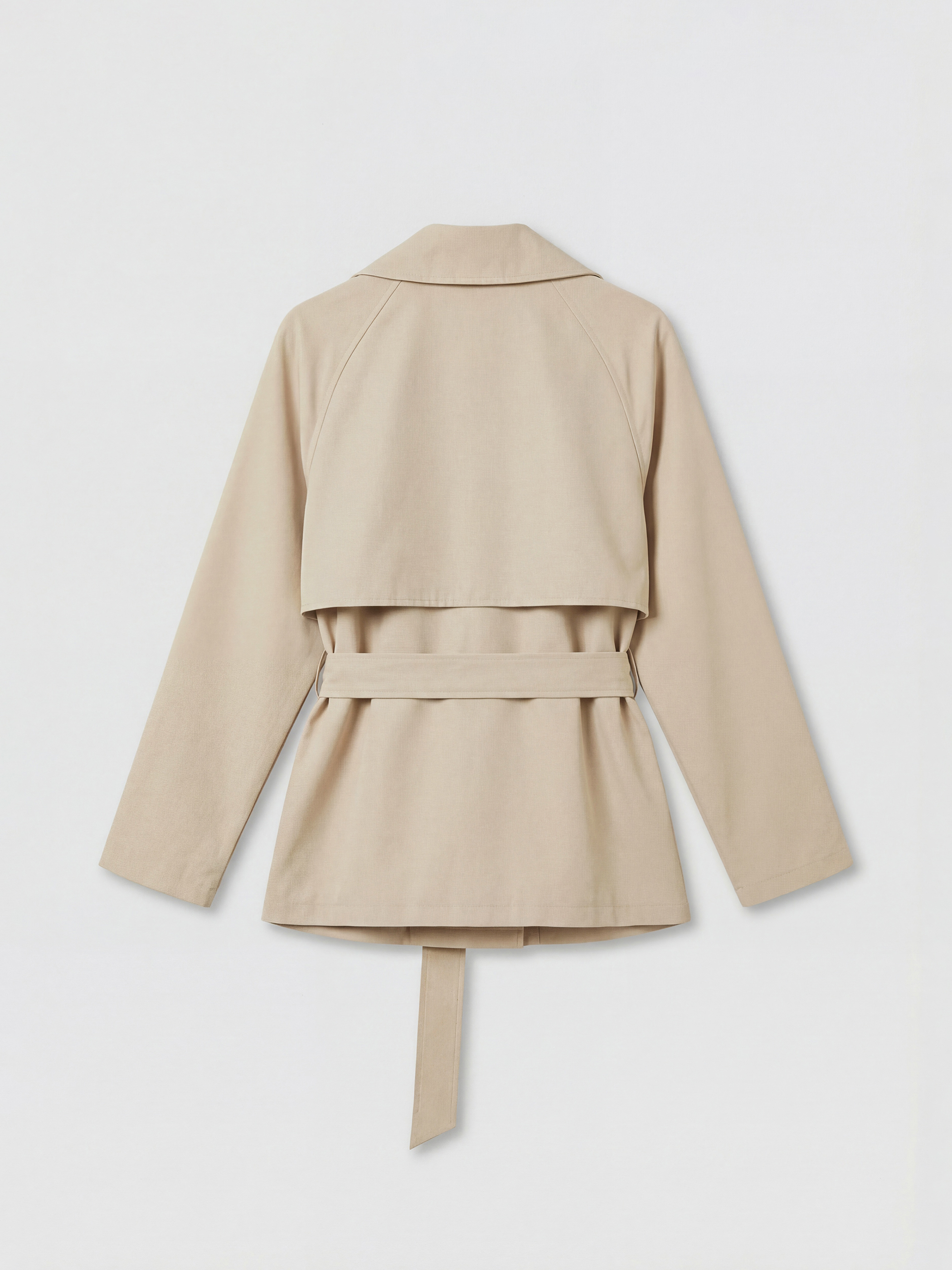 Bej Kruvaze Yaka Kuşaklı Kadın Trençkot-1