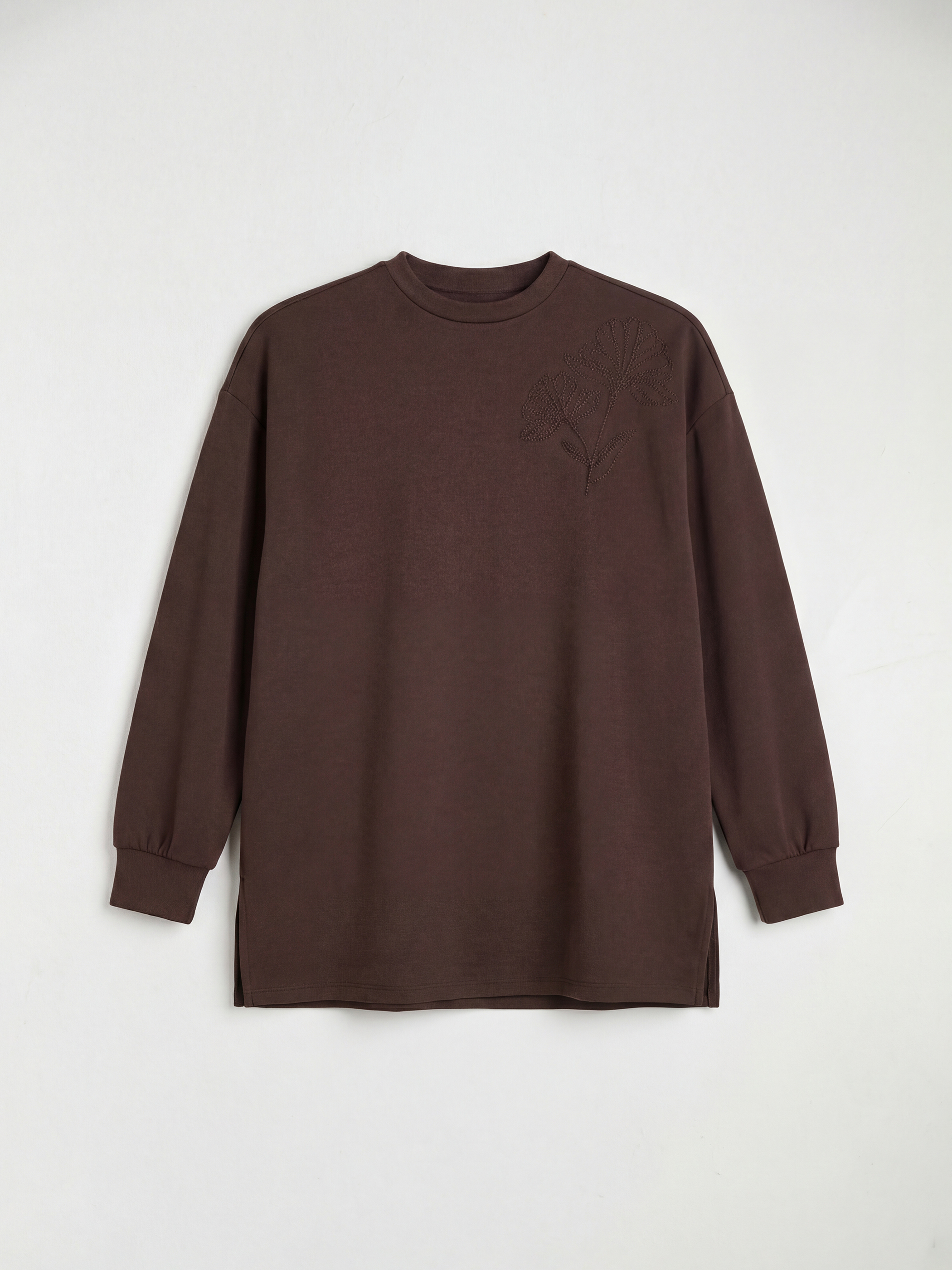 LCW Modest Bisiklet Yaka Nakışlı Kadın Sweatshirt Tunik - S6K585Z8-HMK