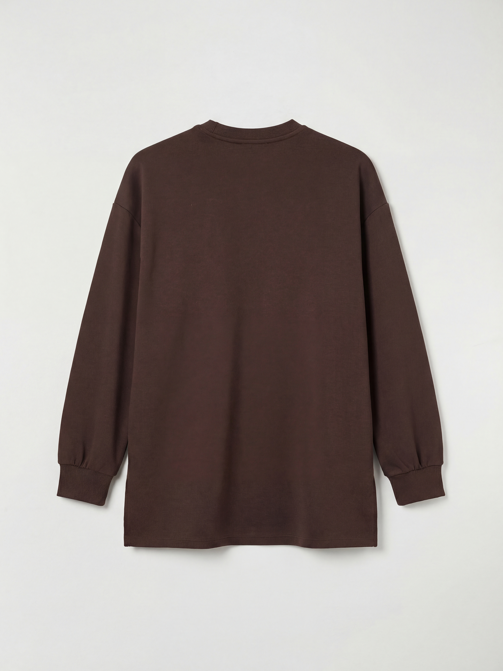 Kahverengi Bisiklet Yaka Nakışlı Kadın Sweatshirt Tunik-1