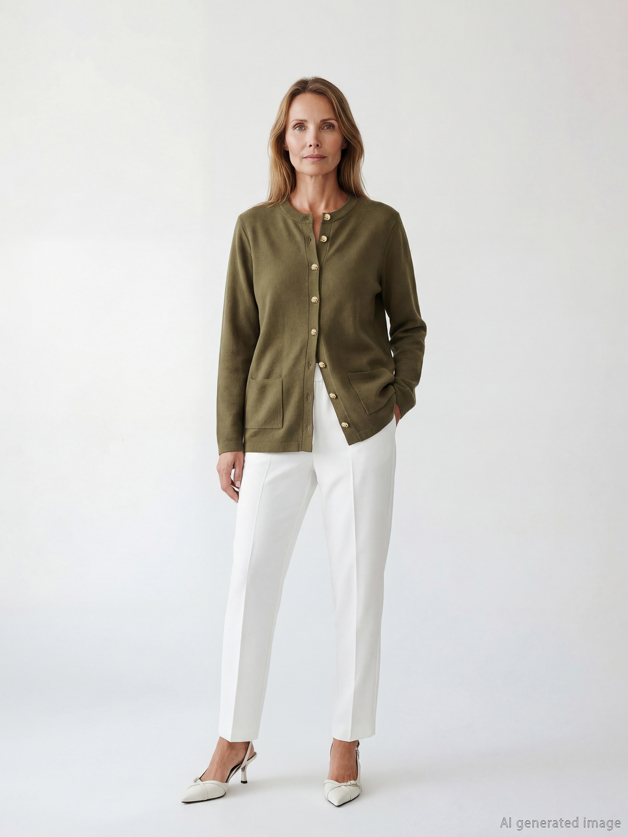 Women's Crew Neck Knit Cardigan-1