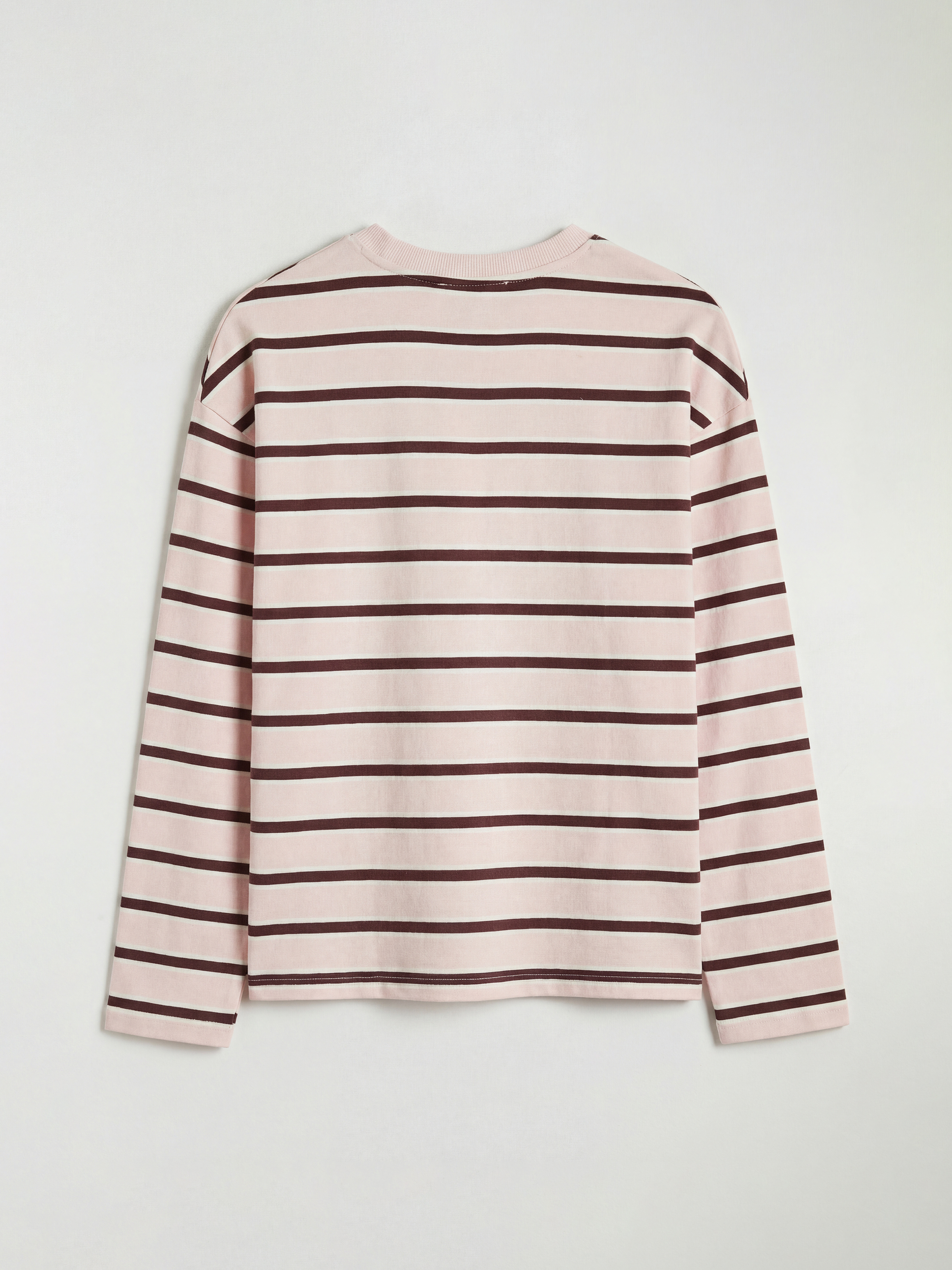 Pembe Bisiklet Yaka Çizgili Oversize Kadın Sweatshirt-1