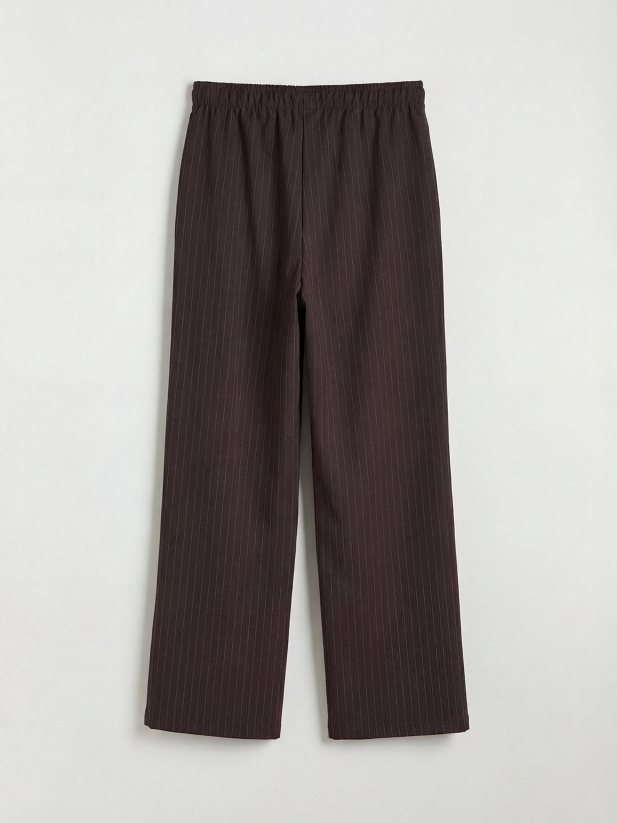 Kahverengi Beli Lastikli Çizgili Geniş Paça Kadın Pantolon-5