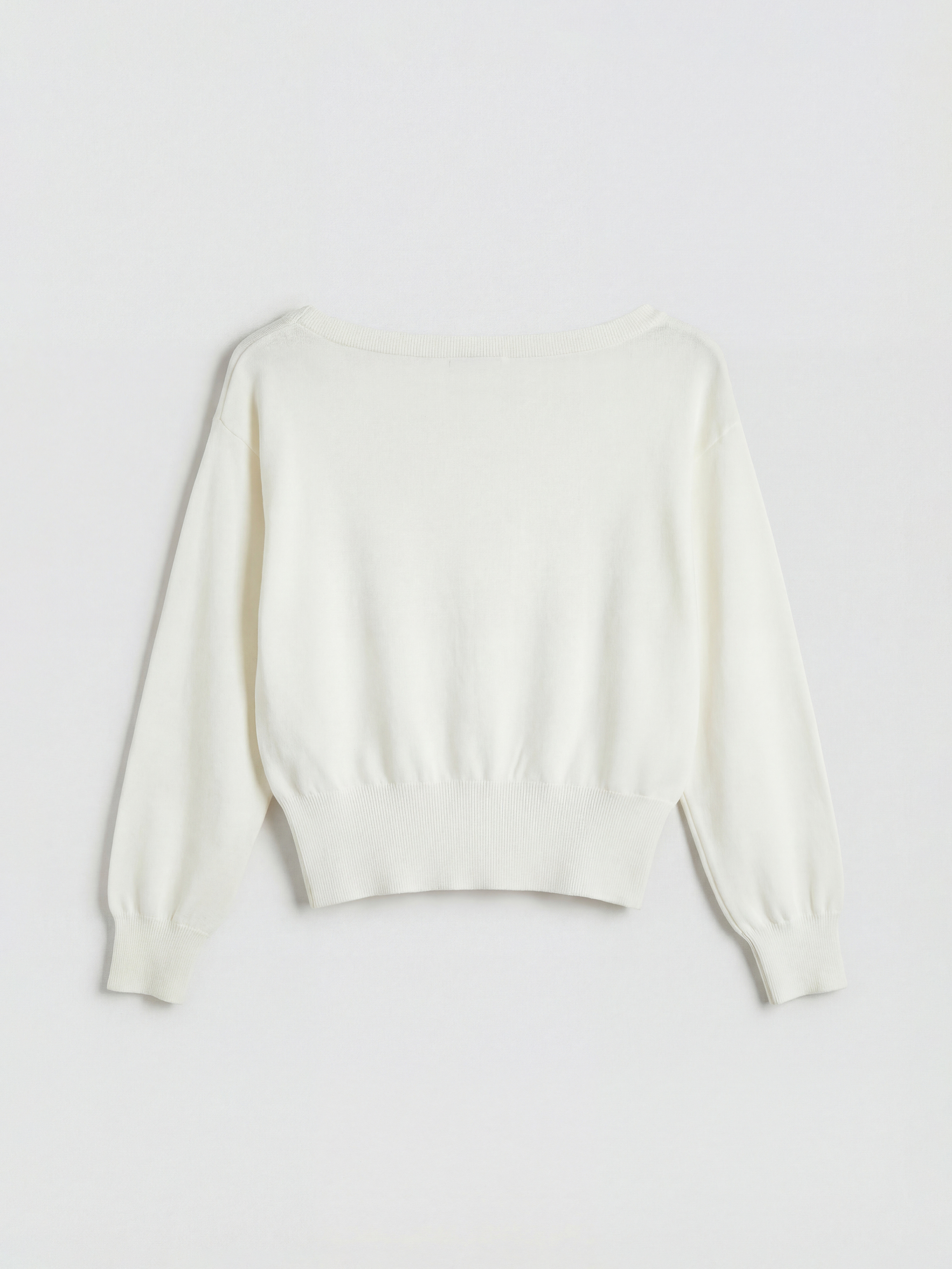 Ekru Kayık Yaka Kadın Triko Kazak-1