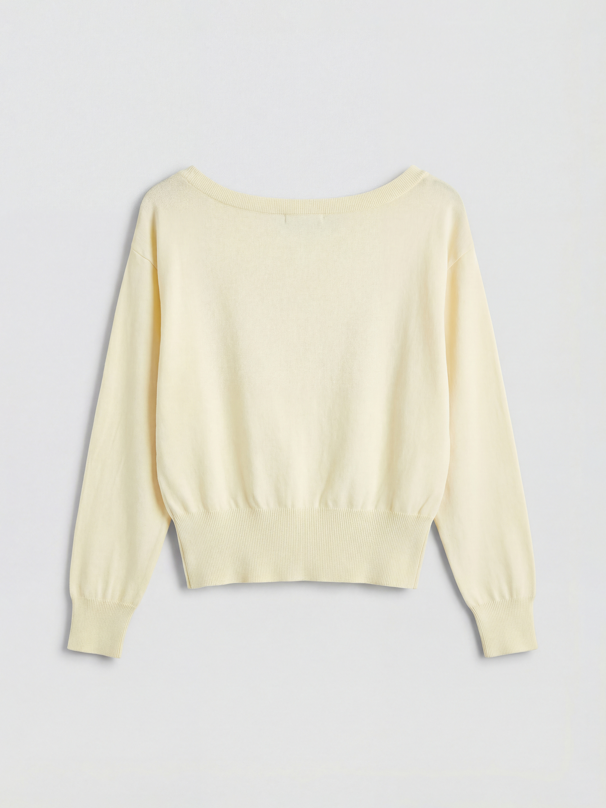 Sarı Kayık Yaka Kadın Triko Kazak-1