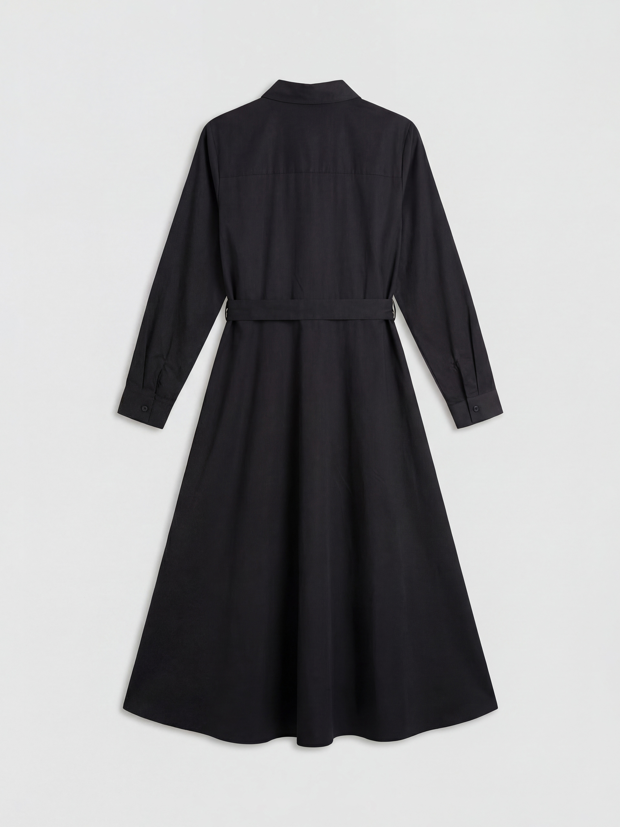 Siyah Kuşaklı Poplin Gömlek Elbise-1