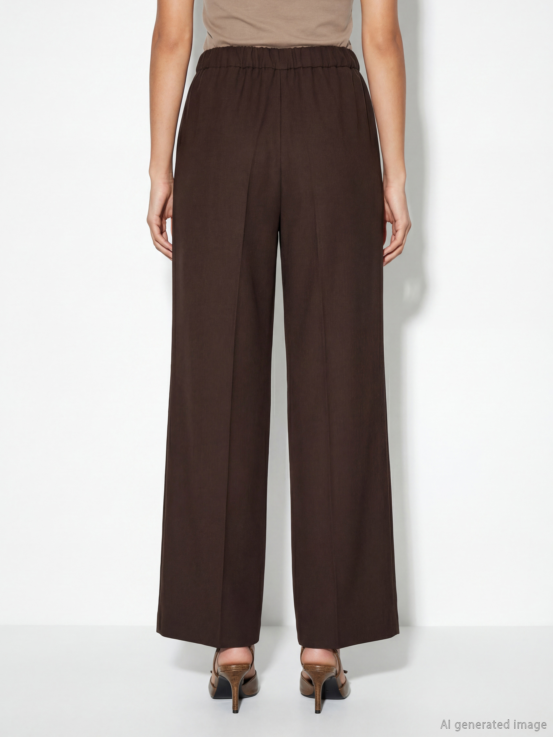 Kahverengi Loose Fit Geniş Paça Kadın Pileli Kumaş Pantolon-7