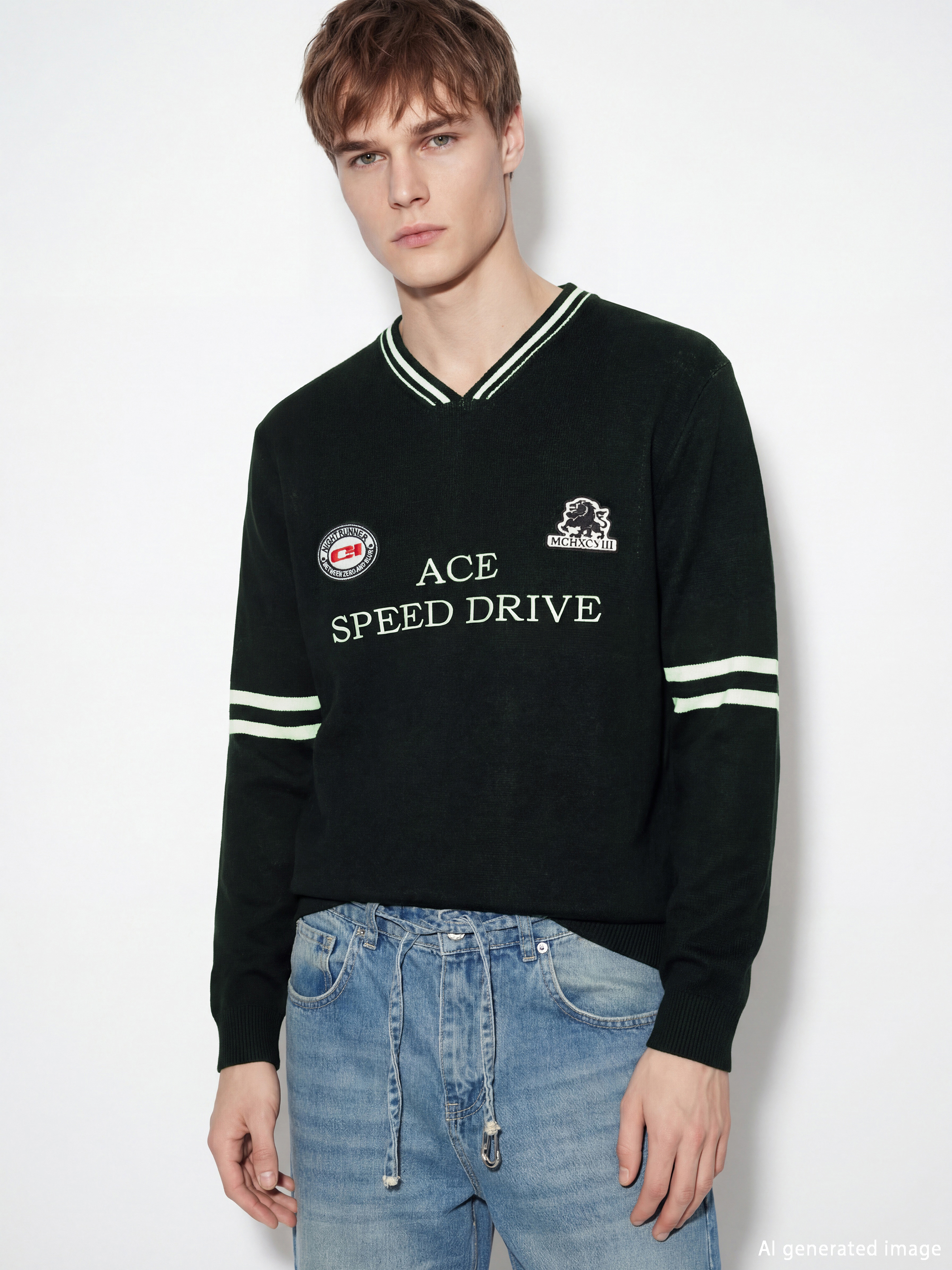 XSIDE V Yaka Desenli Erkek Triko Kazak - S6KC40Z8-CVL