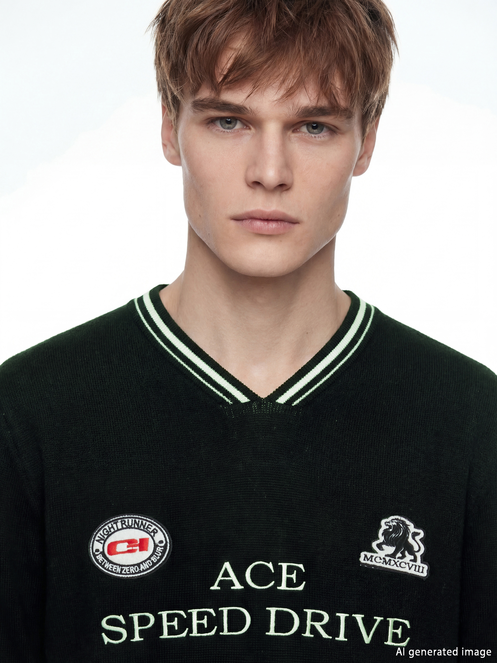 Siyah V Yaka Desenli Erkek Triko Kazak-2