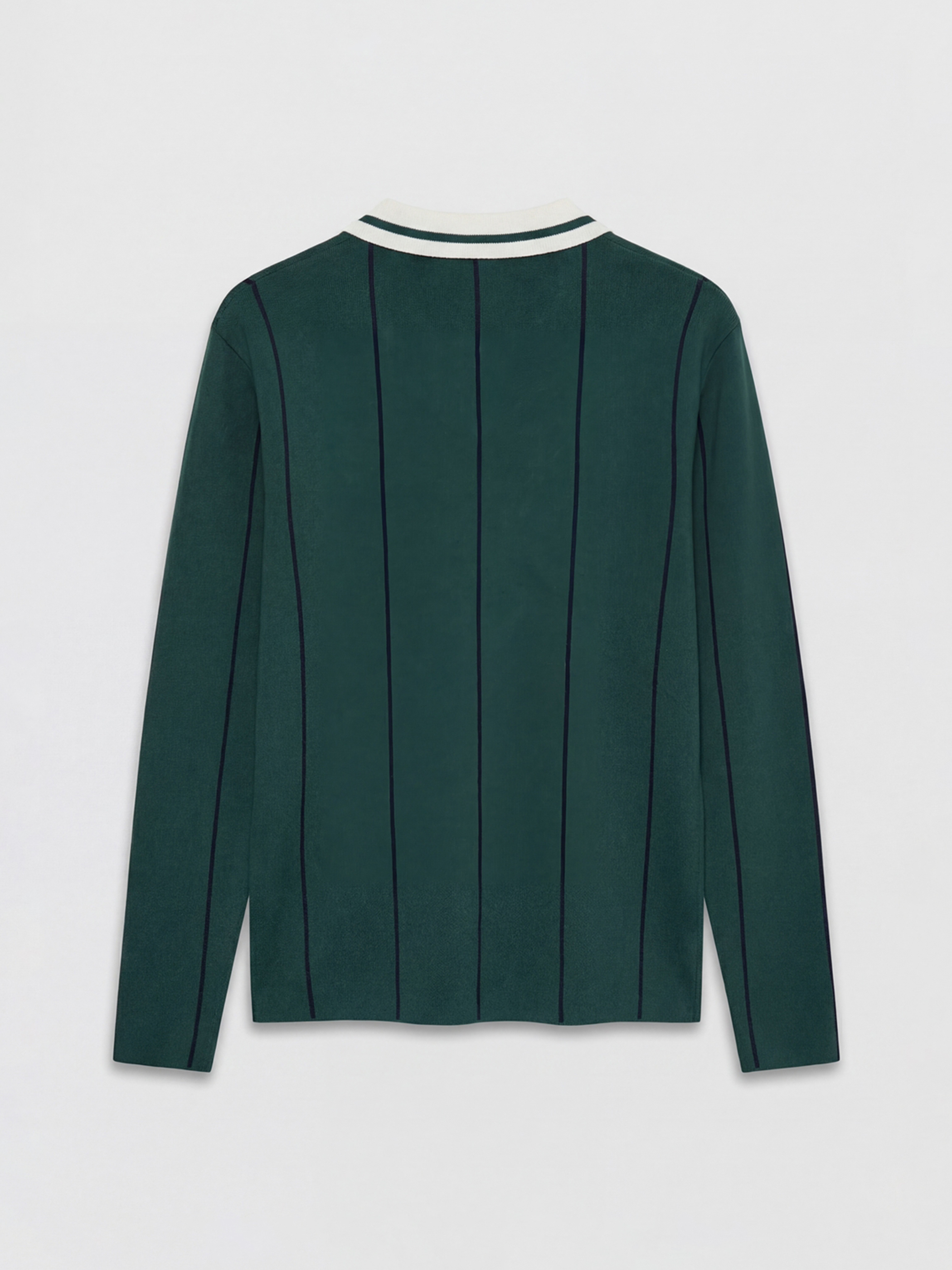 Yeşil Polo Yaka Çizgili Nakışlı Erkek Triko Kazak-5