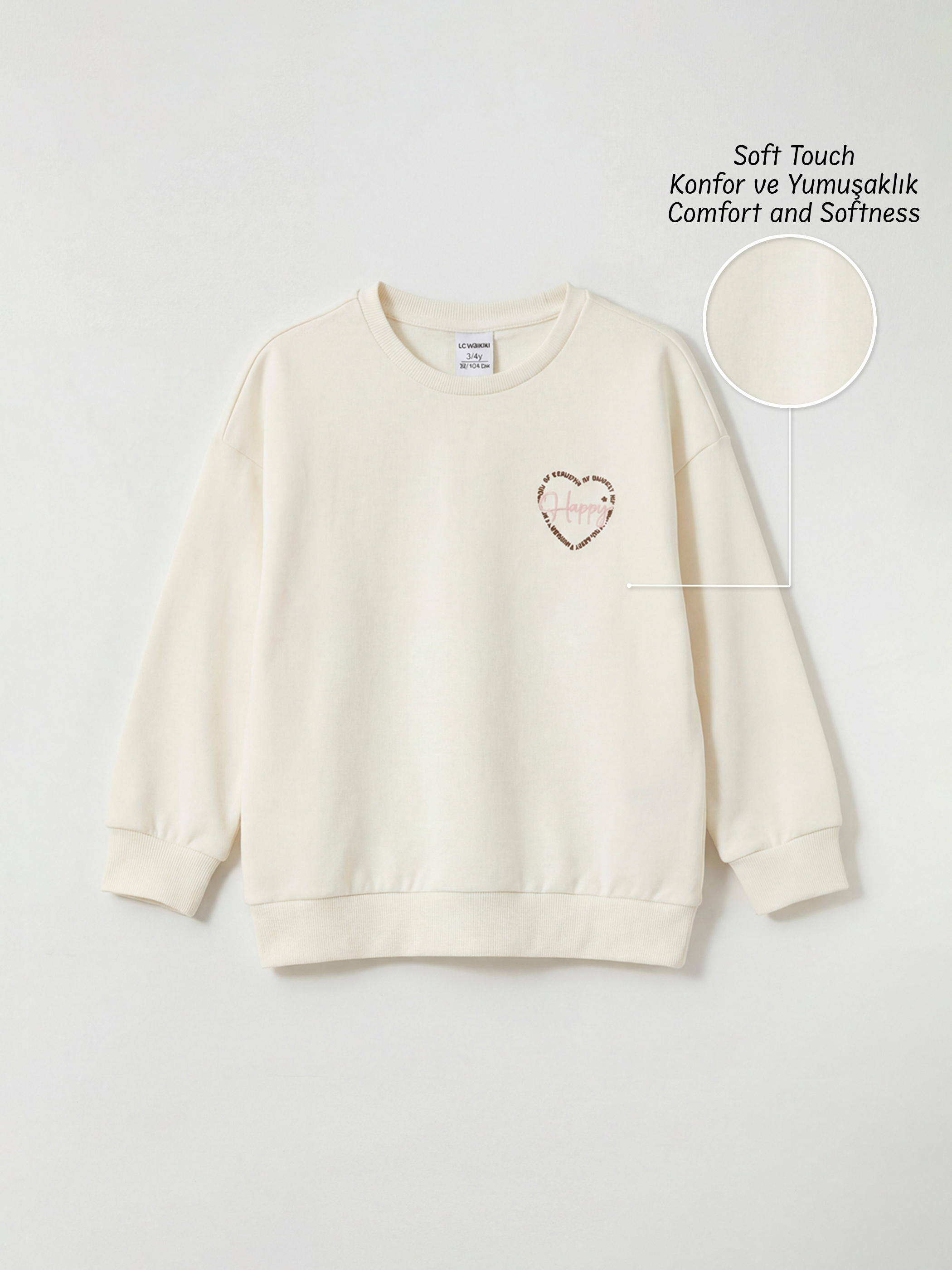 LCW Kids Bisiklet Yaka Baskılı Kız Çocuk Soft Touch Sweatshirt - S6KC66Z1-LXH
