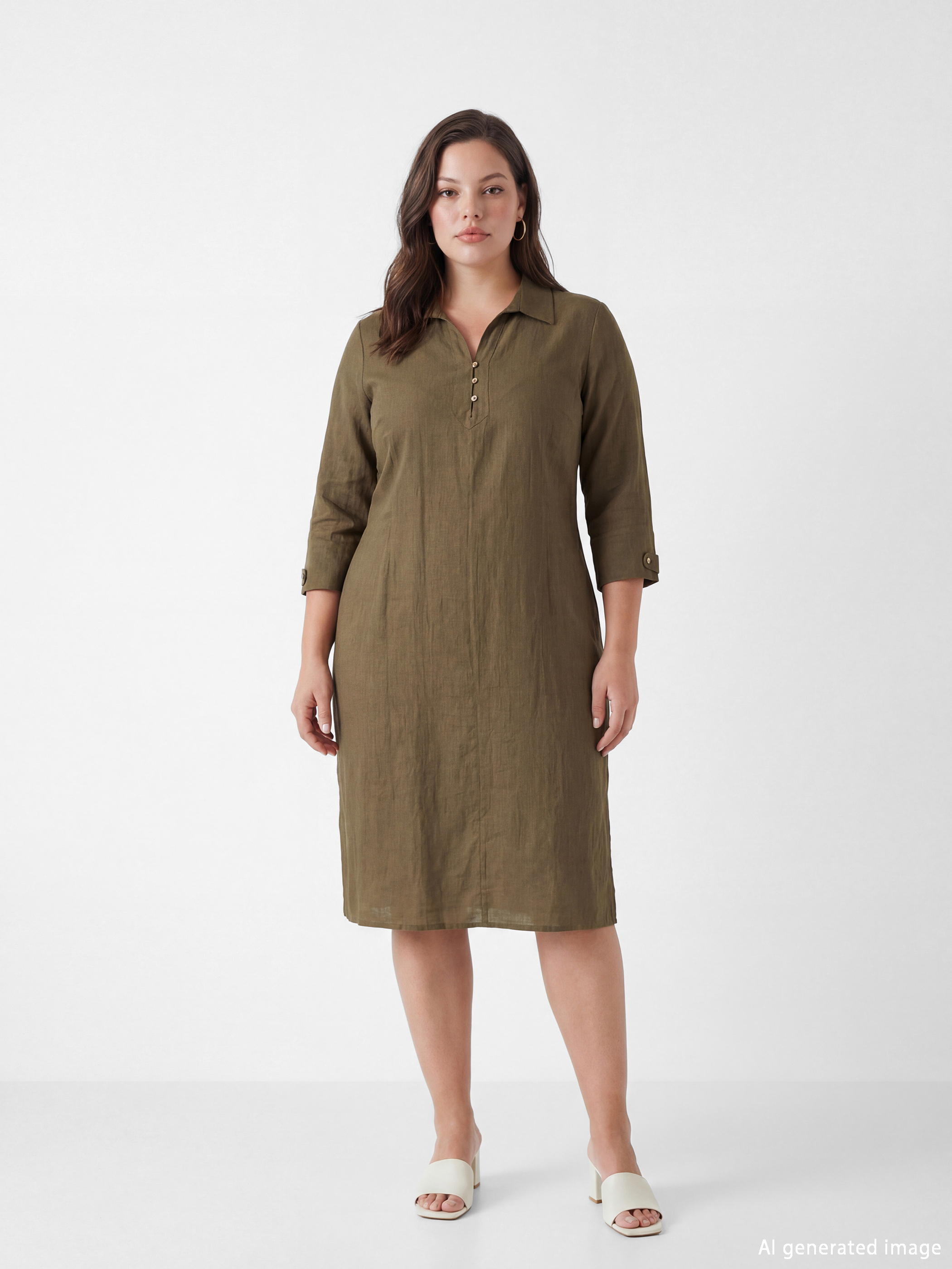 Yeşil Gömlek Yaka Dokulu Elbise-1