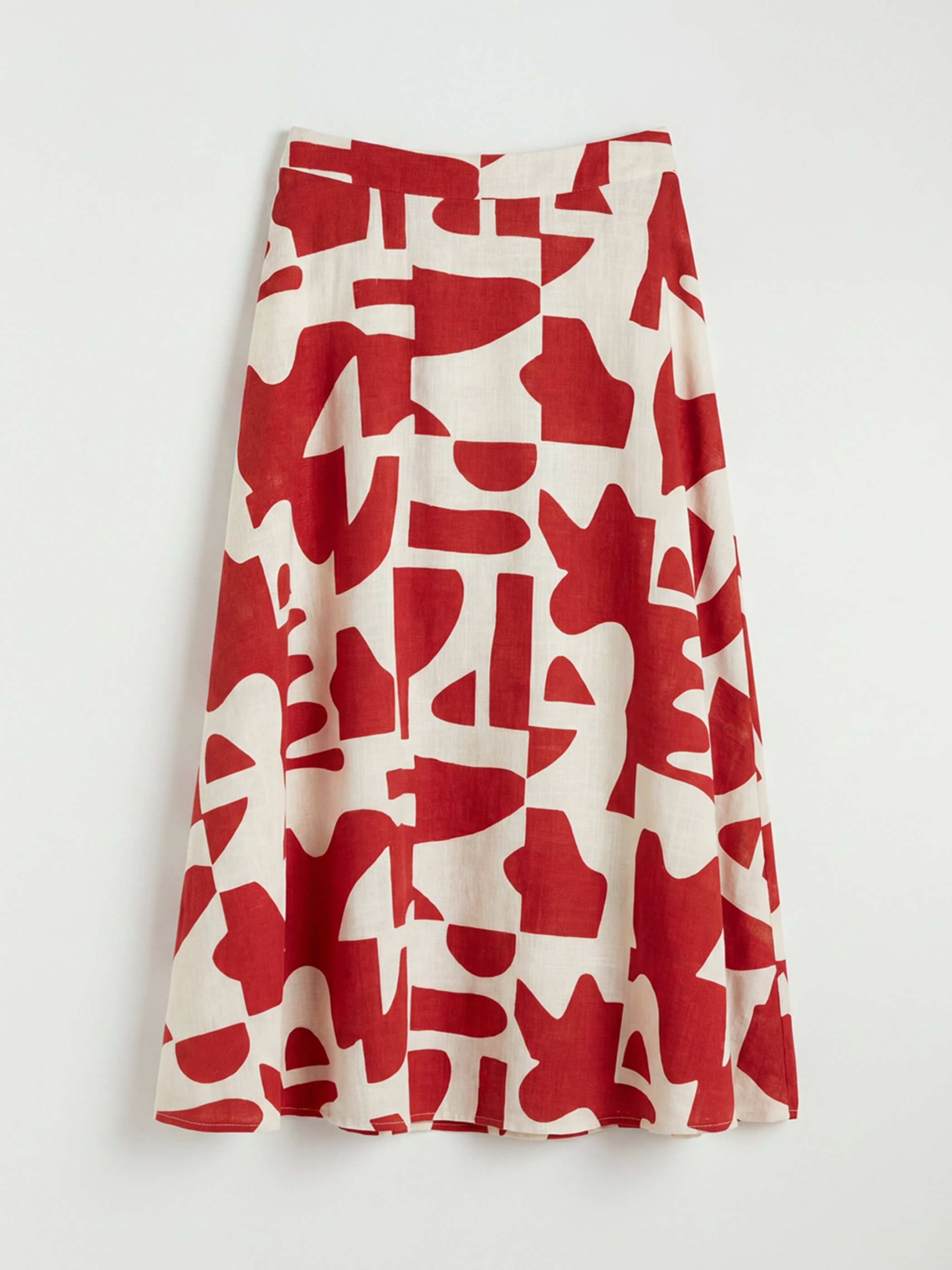 Дамска миди пола А-линия с шарки и цип на талията-4