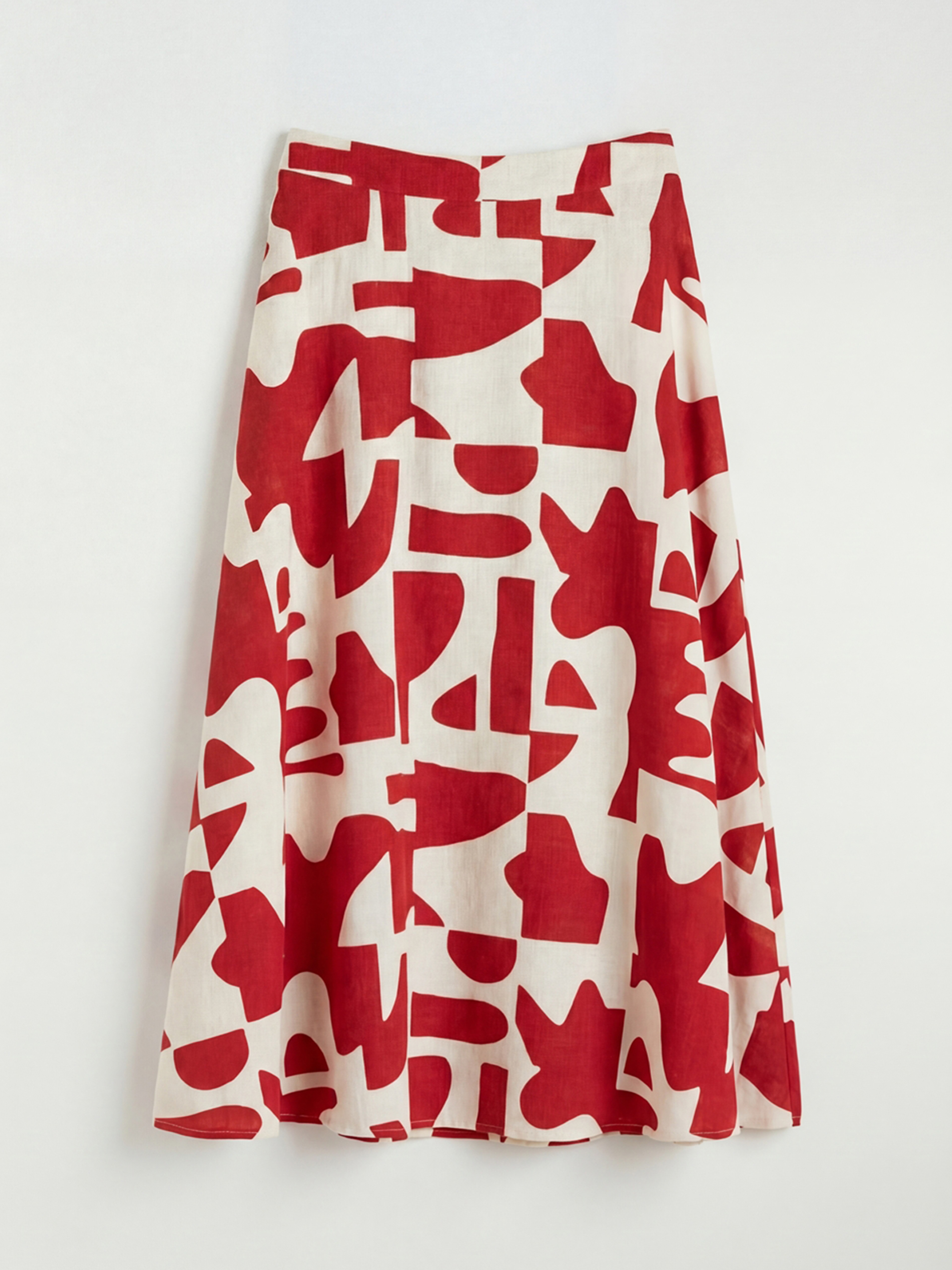 Дамска миди пола А-линия с шарки и цип на талията-5