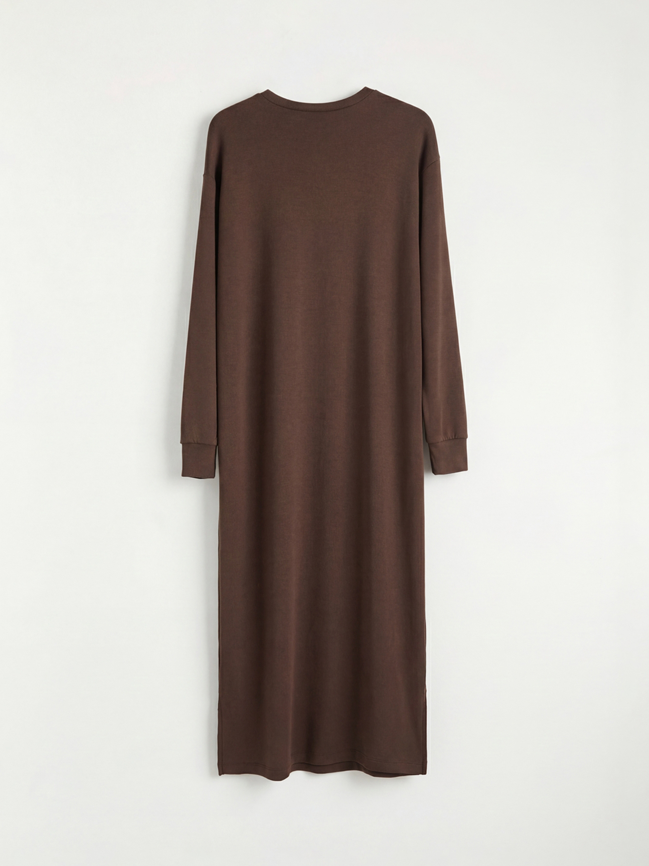 Kahverengi Bisiklet Yaka Yırtmaçlı Sweat Elbise-5