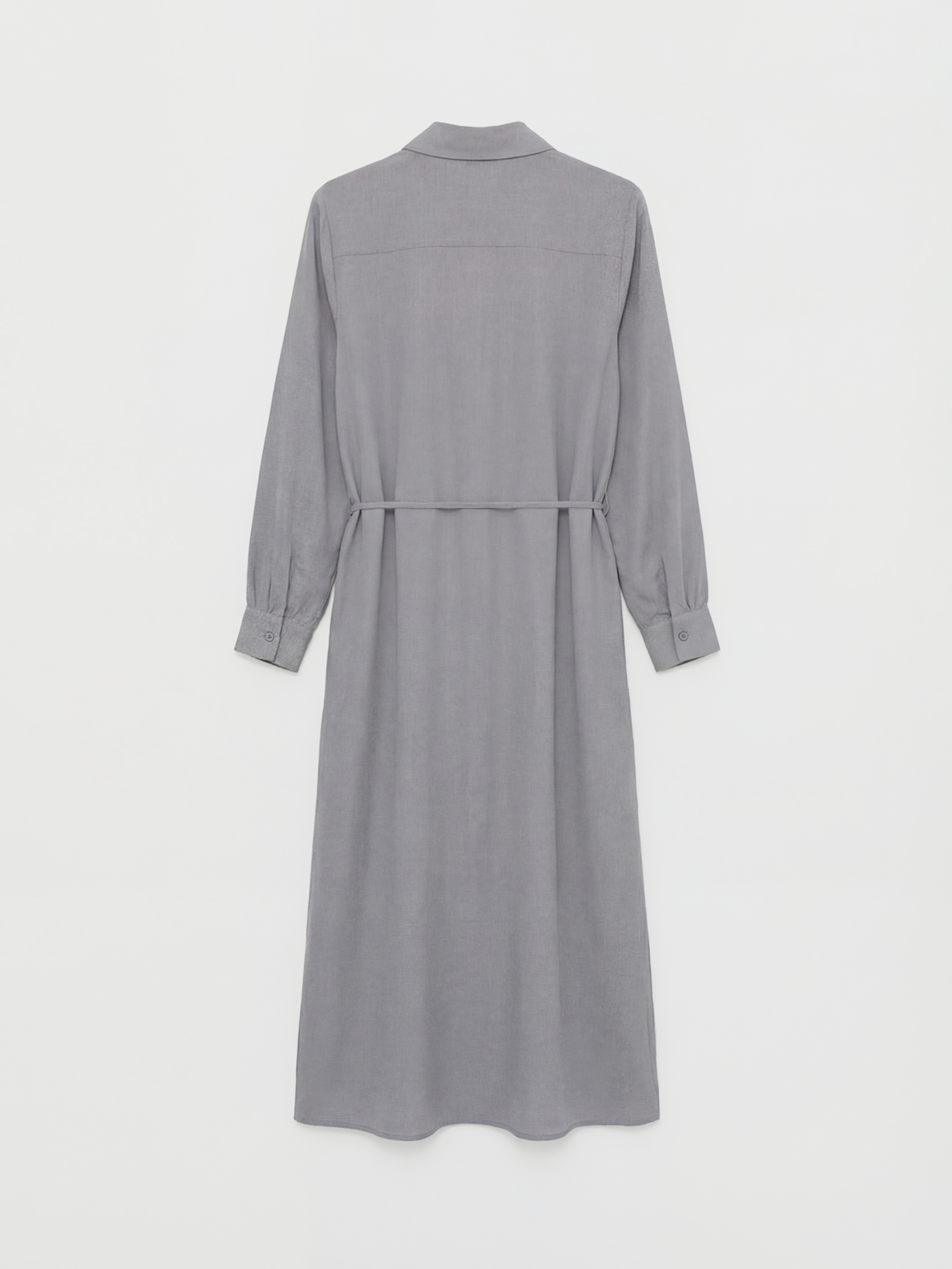 Gri Dokulu Kuşaklı Gömlek Elbise-1