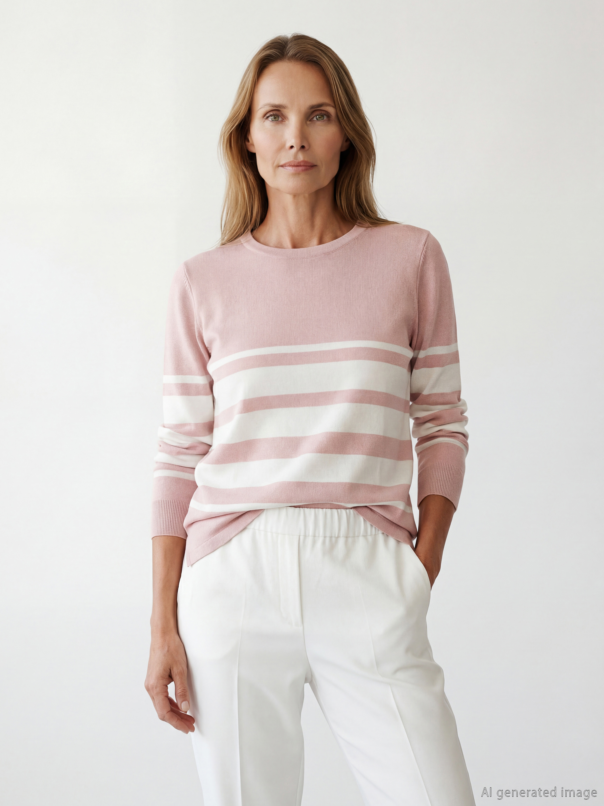 LCW Grace Bisiklet Yaka Çizgili Kadın Triko Kazak - S6KG44Z8-LHK