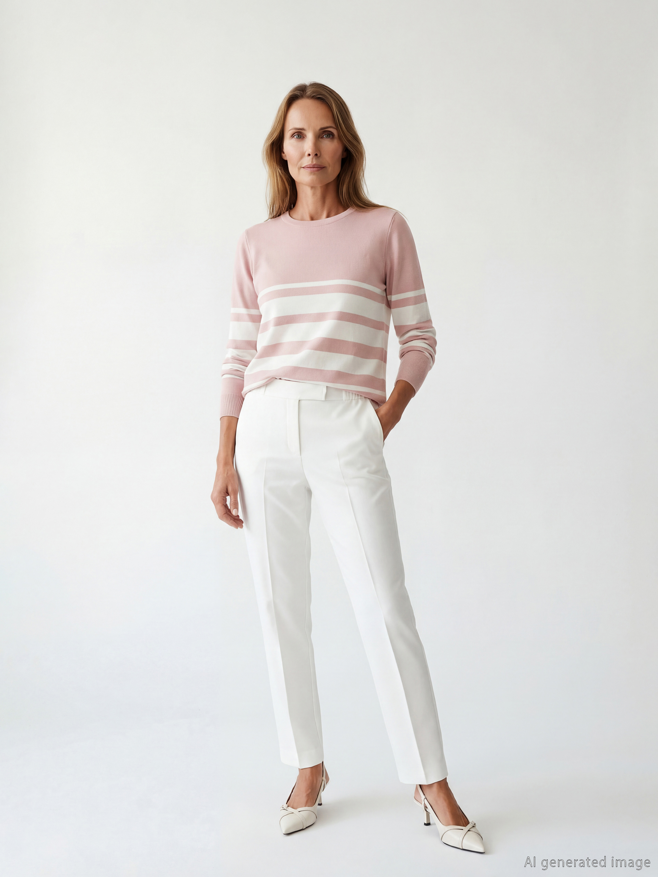 Striped knit sweater with a crew neck.-1