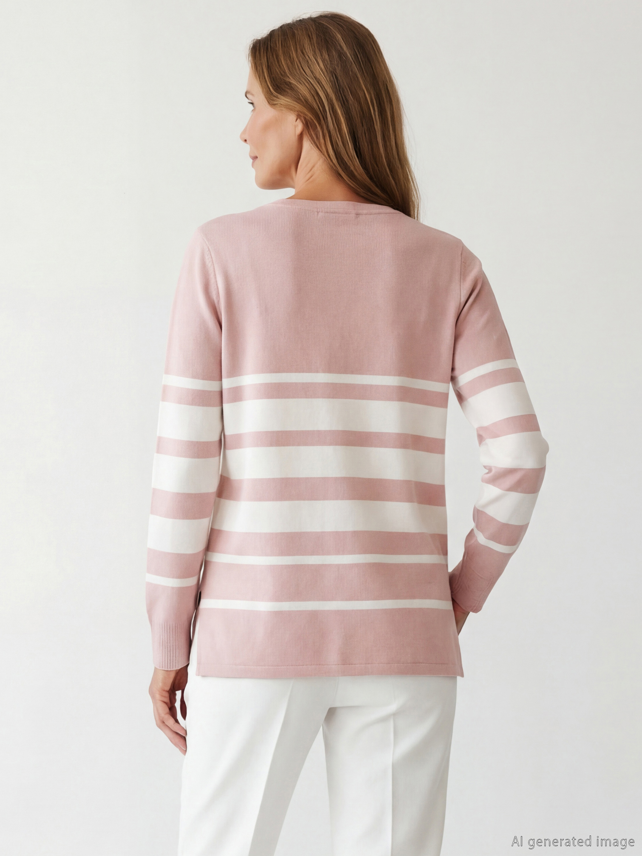 Striped knit sweater with a crew neck.-3