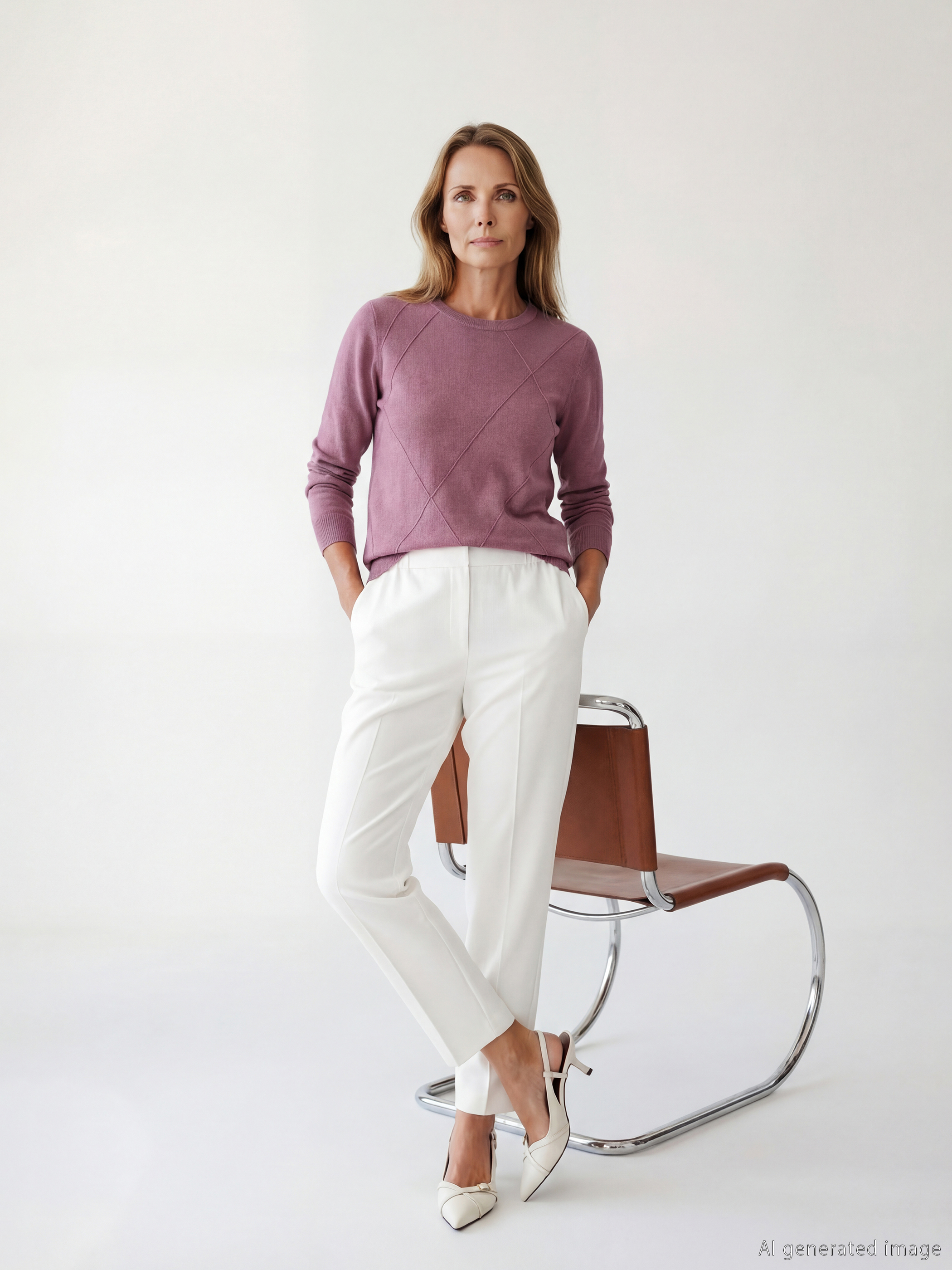 Pembe Bisiklet Yaka Baklava Desenli Kadın Triko Kazak-1