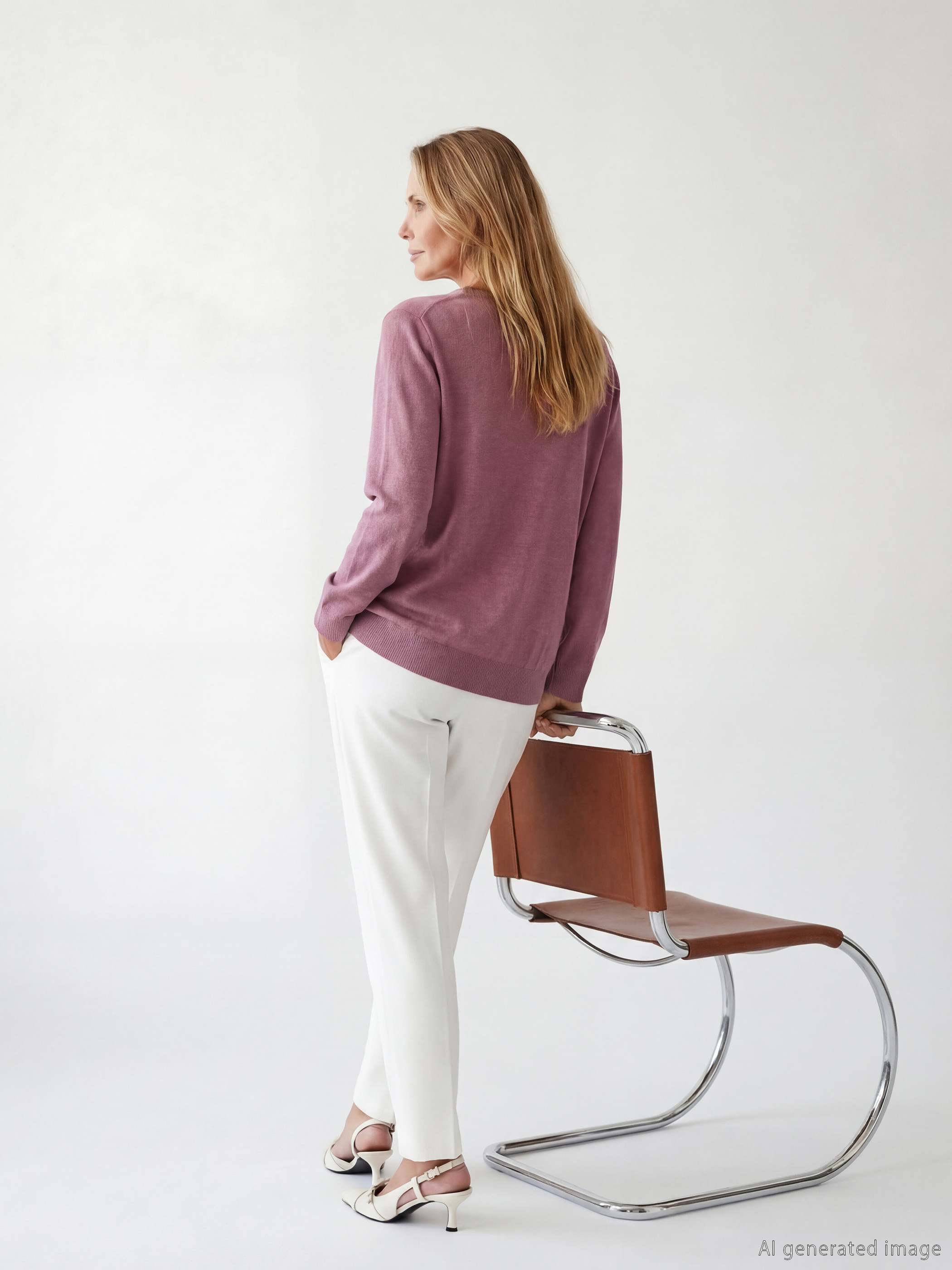 Pembe Bisiklet Yaka Baklava Desenli Kadın Triko Kazak-3