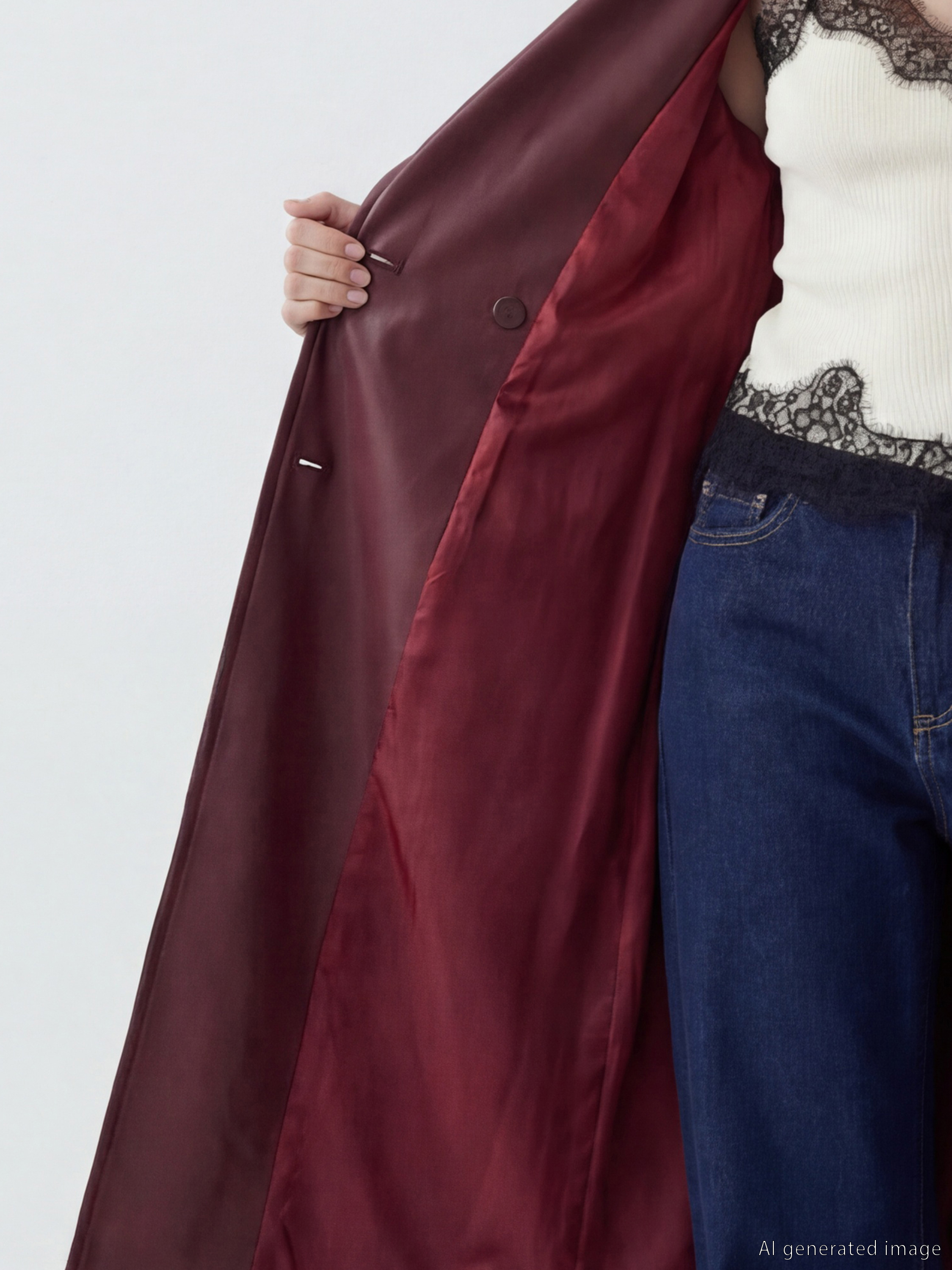 Jacket Neck Women's Faux Leather Trenchcoat	
-3