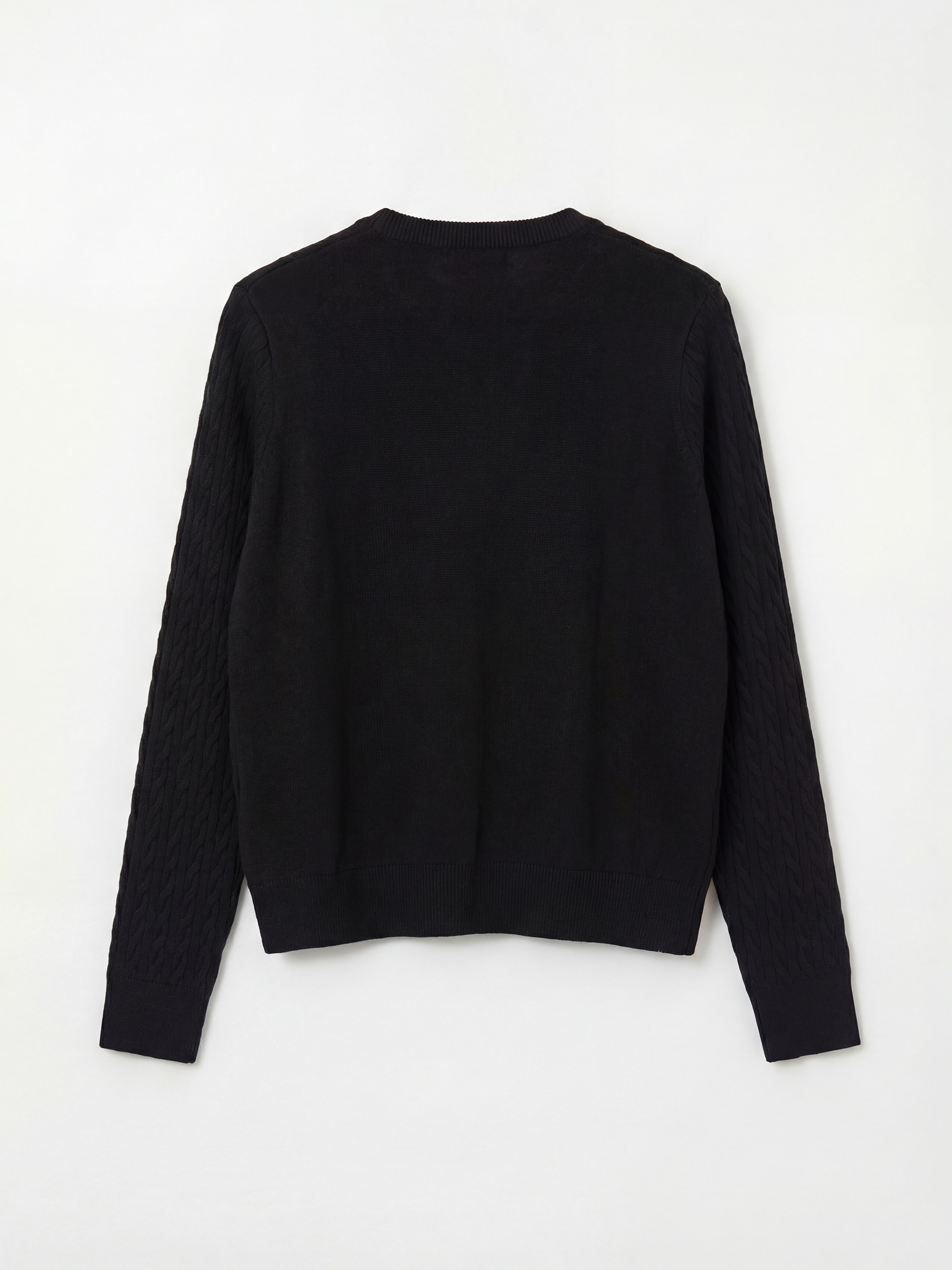 Siyah Bisiklet Yaka Kendinden Desenli Kadın Triko Hırka-1