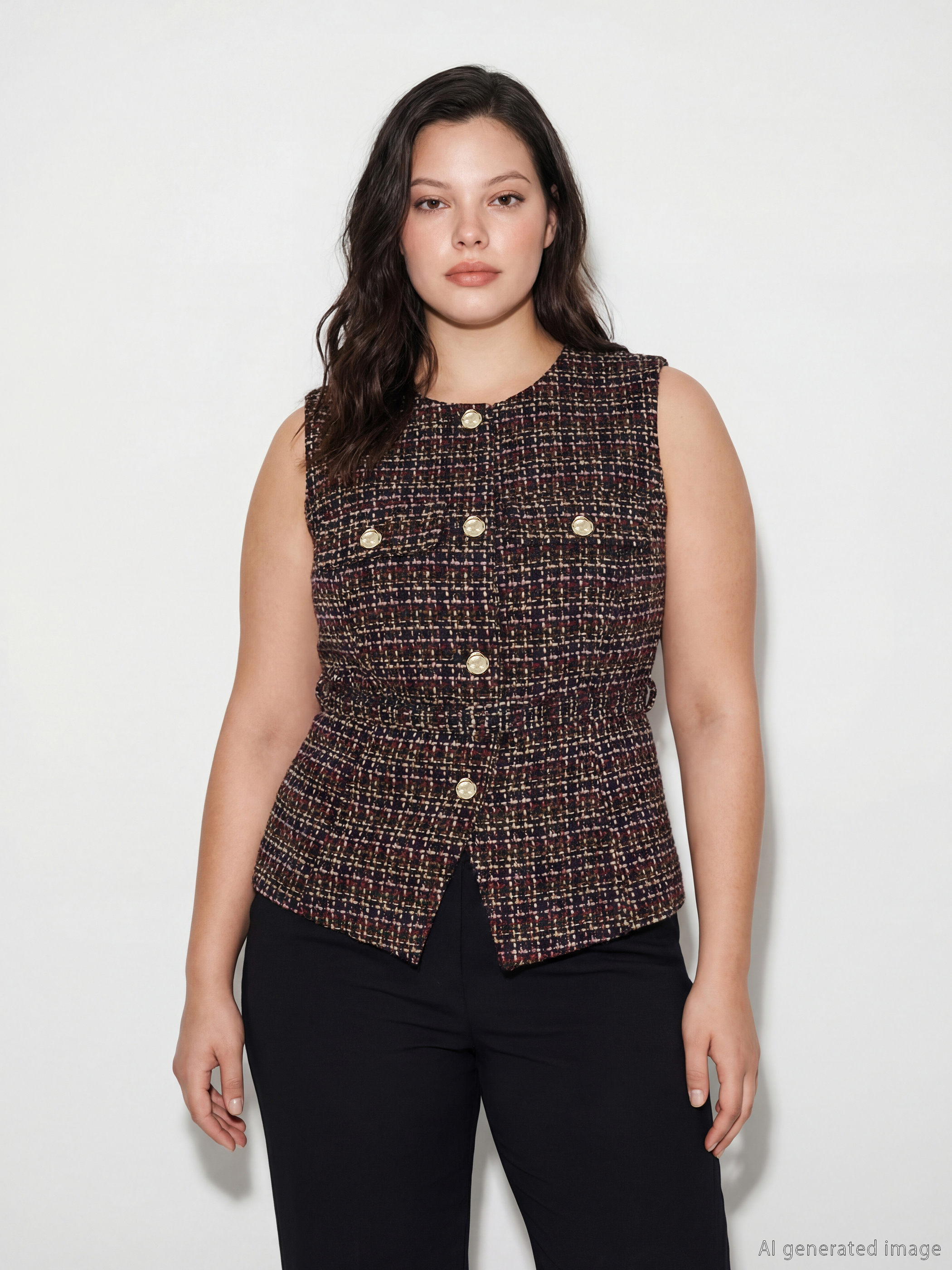 Pembe Bisiklet Yaka Ekose Kadın Tüvit Yelek-1