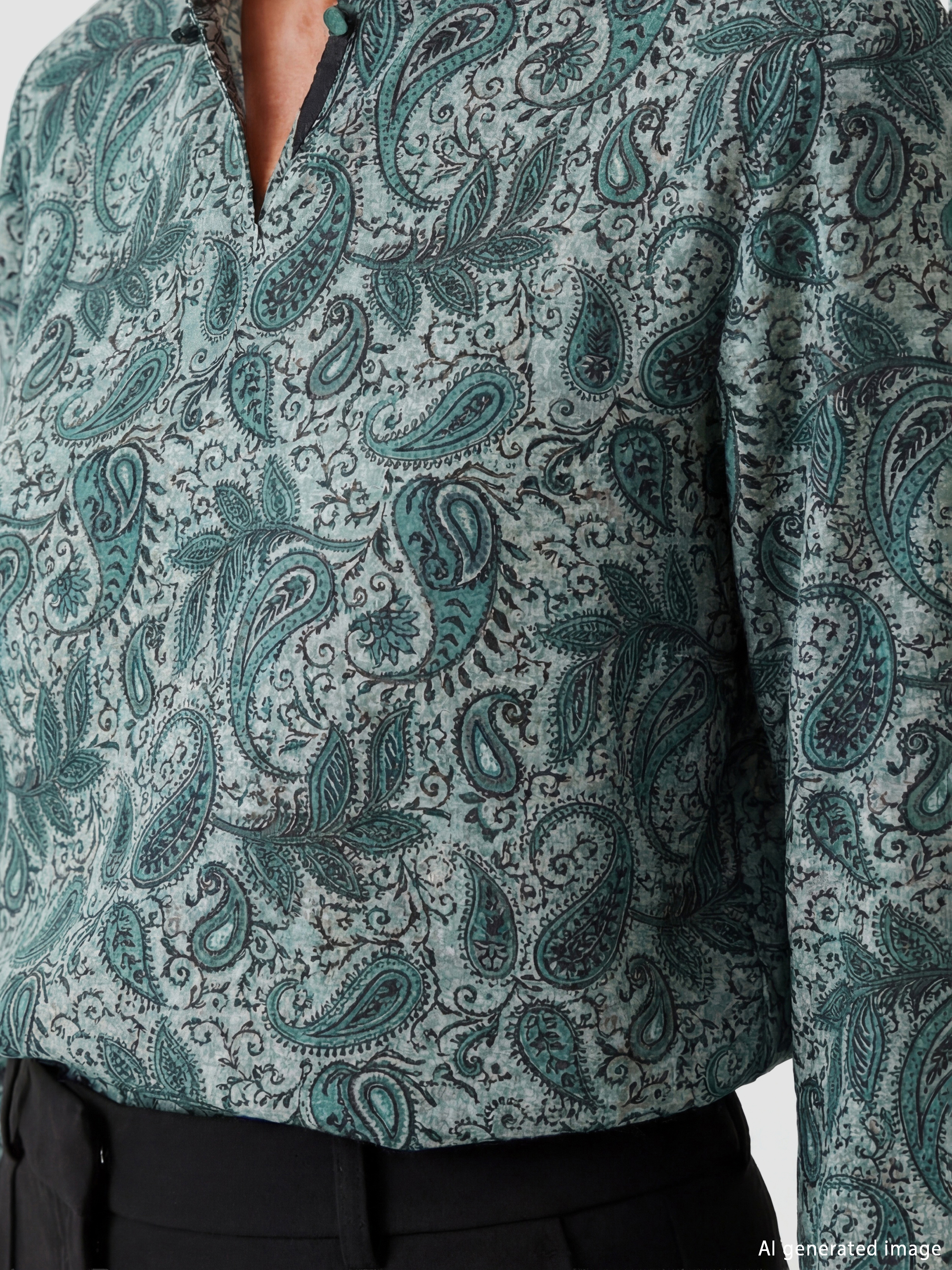 Bej Bisiklet Yaka Desenli Bluz	-2