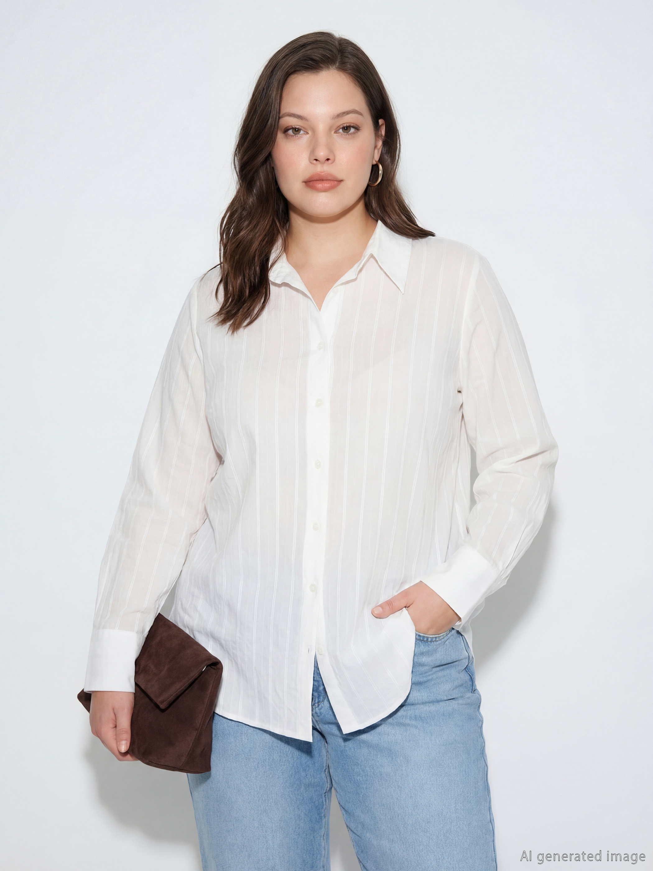 Beyaz Çizgili Kadın Gömlek-1
